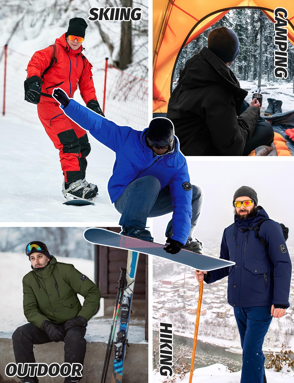 Voqeen Chaqueta de Esqui Hombre Impermeable Cazadora Cálida Aire Libre Térmica Capucha Desmontable Antiviento
