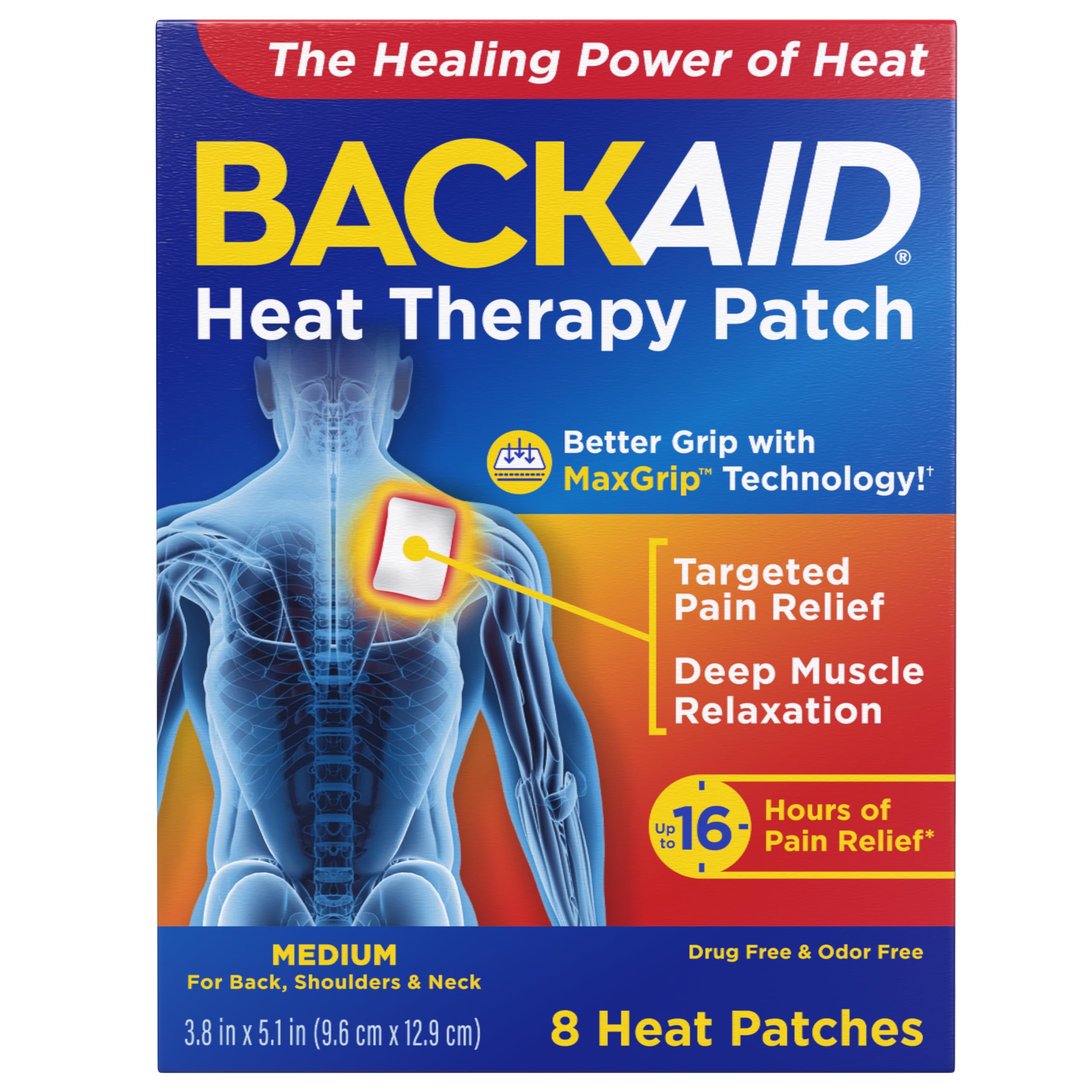 Backaid Heat Therapy Patch, Air-Activated Therapeutic Heat, Medium for Back, Shoulders, and Neck Pain Relief, 8 Count