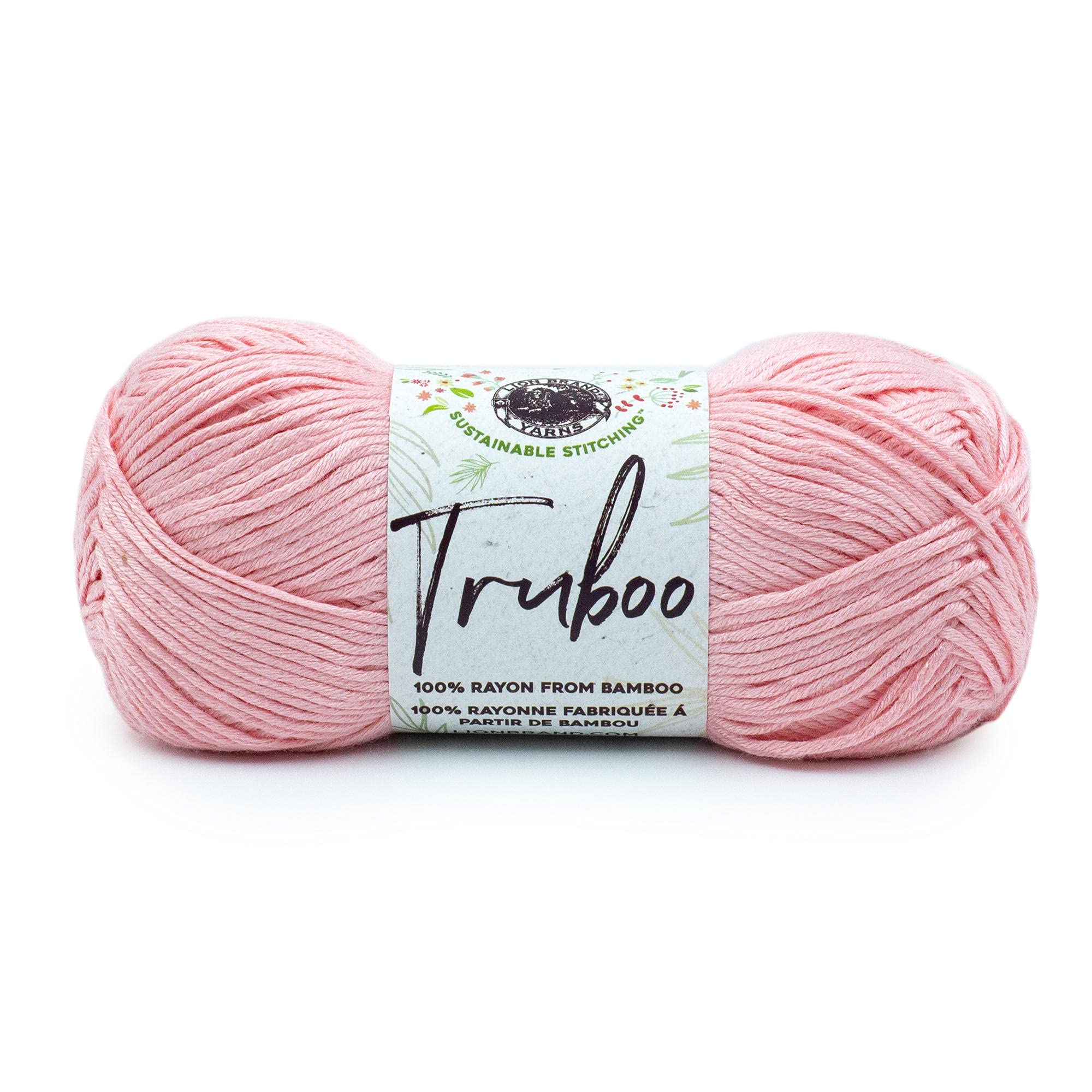 Fil Truboo Lion Brand laine bambou tricot crochet filature douce rose poudré