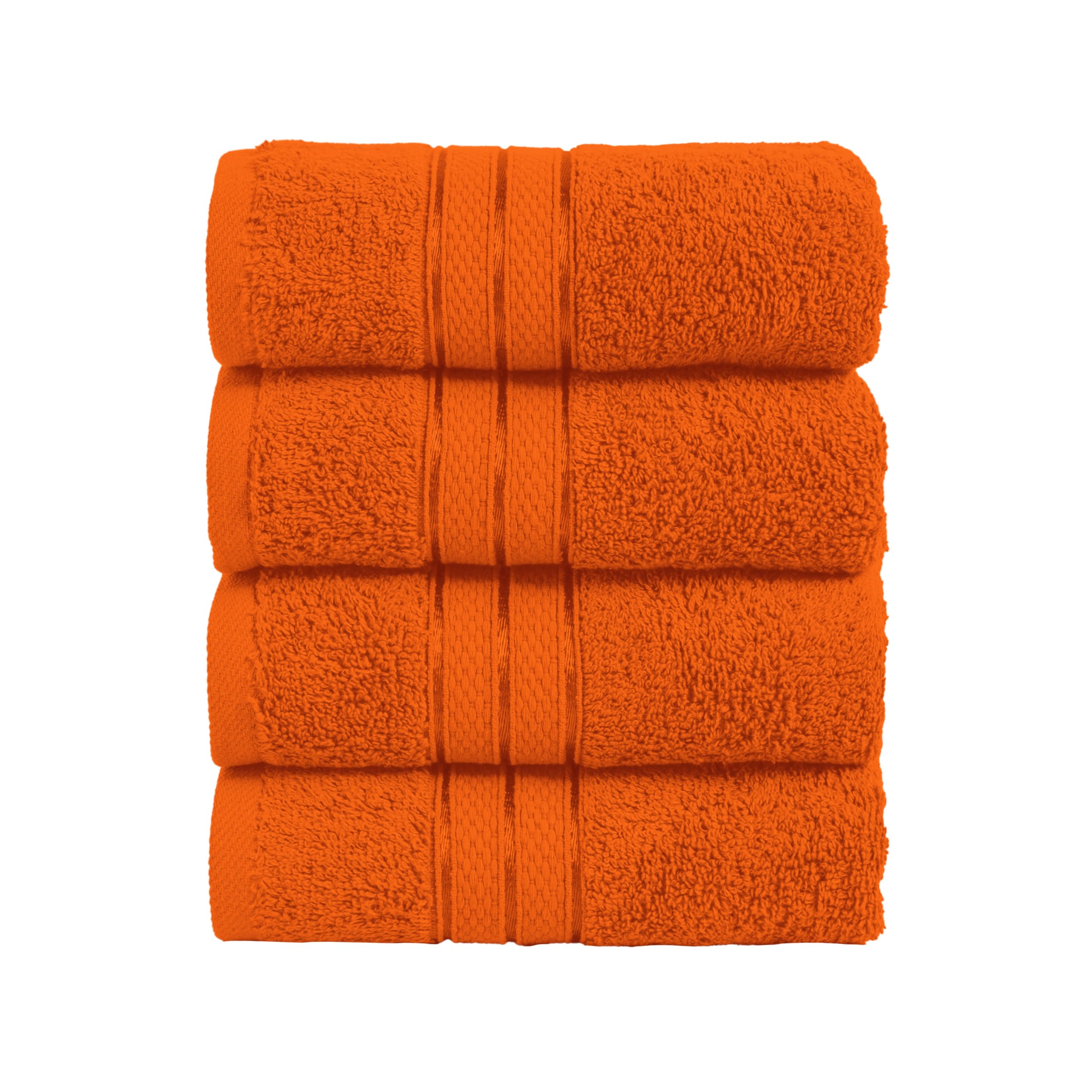 Elegant Comfort Three Line Popcorn Towel Set for Bathroom 16 x 28 inches, Premium Hotel Quality 4-PACK Hand Towels, 100% Turkish Cotton, Soft and Durable,Quick Dry and Highly Absorbent, Vibrant Orange