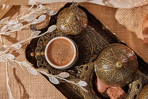 Miniatura 7 de Tazas de café expreso turco griego árabe otomano con platillo y tapa (antiguo)