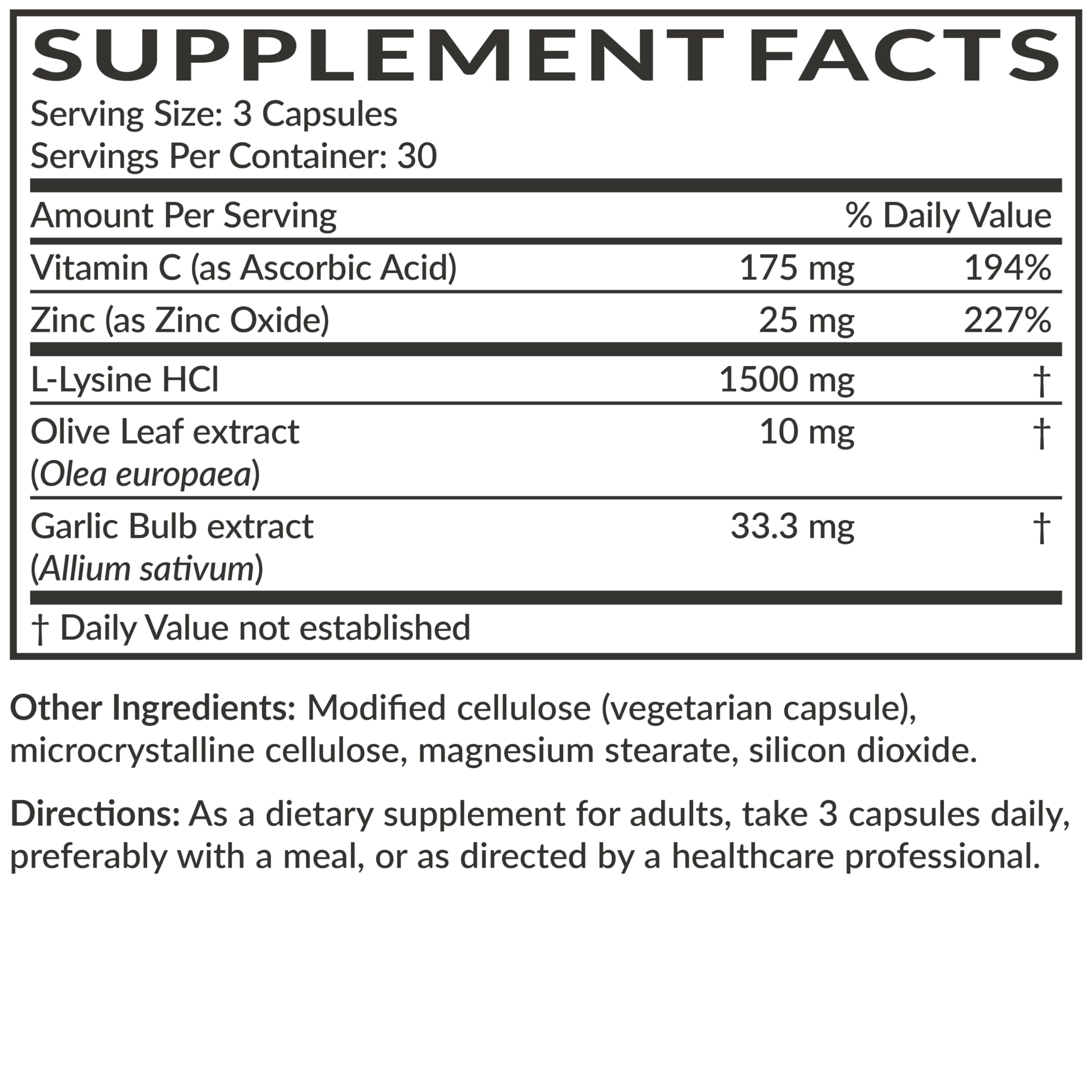 Futurebiotics L-Lysine Defense Immune Support Complex 1500 MG Per Serving with Vitamin C, Zinc, Olive Leaf & Garlic - Non-GMO, 90 Vegetarian Capsules — Amazon image 8