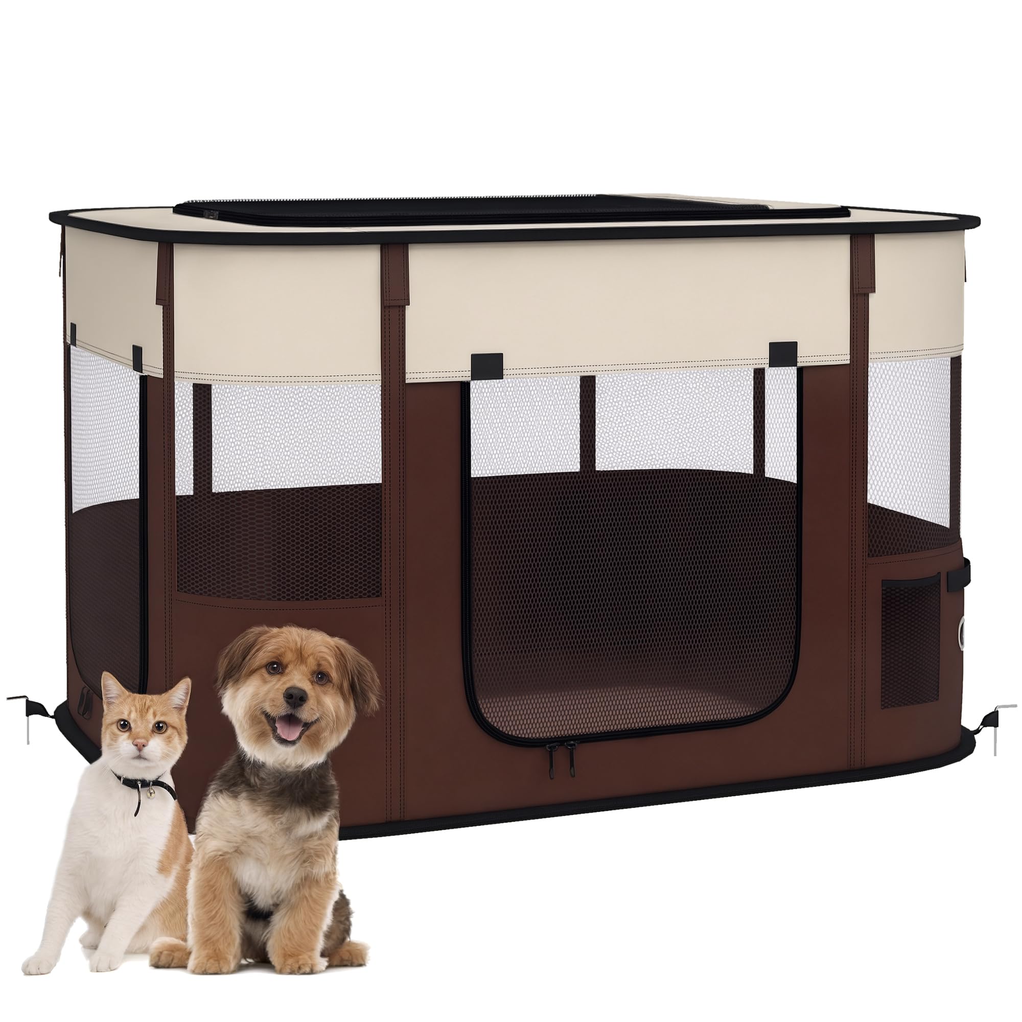 Pawhut Brown Portable Dog Pen For Puppies, Rabbits, Kittens, Guinea Pigs