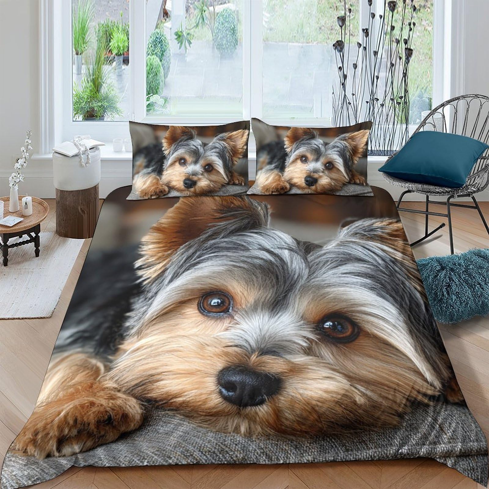 Ctjqhvkz Style-3 3D Printed Yorkshire Terrier Fitted Sheet Microfiber Soft Breathable Dog Bed Cover For Bedroom Dorm Mattress Protection Decor Single（135X200cm）