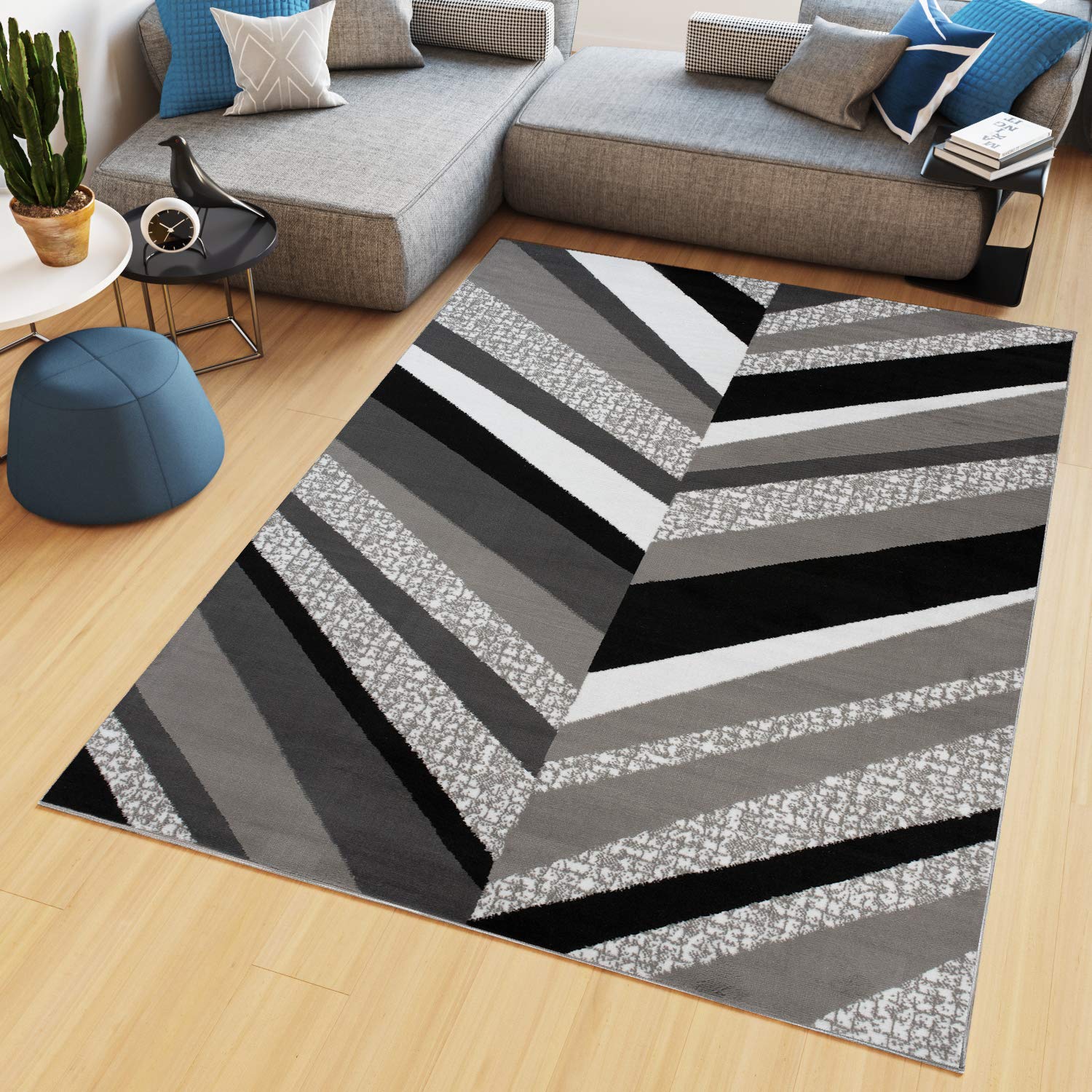 TAPISO Maya kolekcja dywan do salonu, krótkie runo, nowoczesny w paski, melanż, wzór szary, czarny, biały, do sypialni, biura, Ökotex 160 x 230 cm