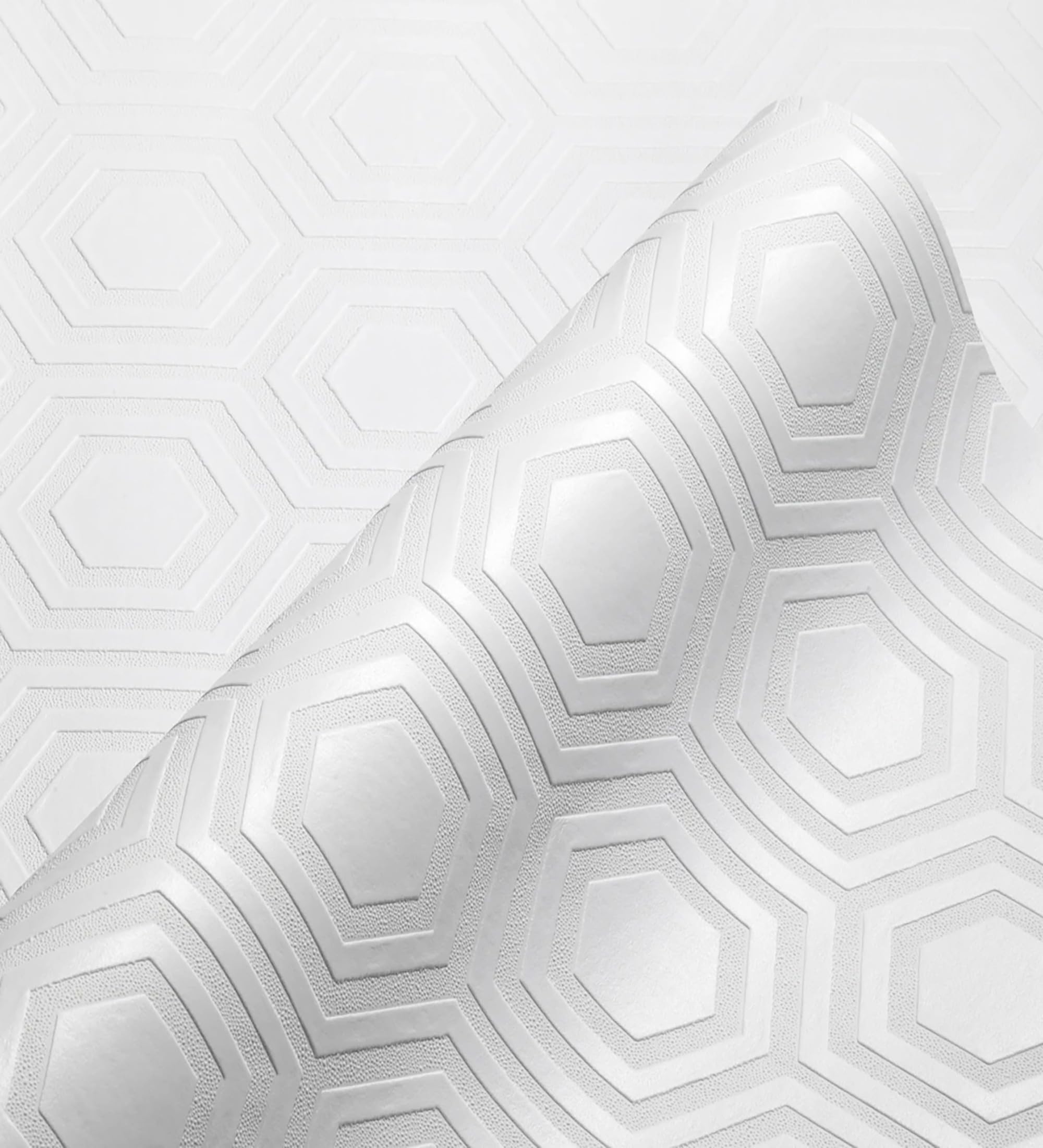 GAULAN 123178 - Papel pintado repintable vinílico lavable geométrico hexágonos con alto relieve para pared salón cocina baño pasillo comedor - Rollo de 10 m x 0,53 m