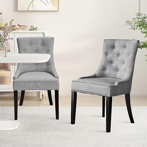 Miniatura 4 de Vanity Art Juego de 2 sillas de comedor con botones copetudos, cómodas sillas de comedor tapizadas de tela, sillas acolchadas con patas de madera