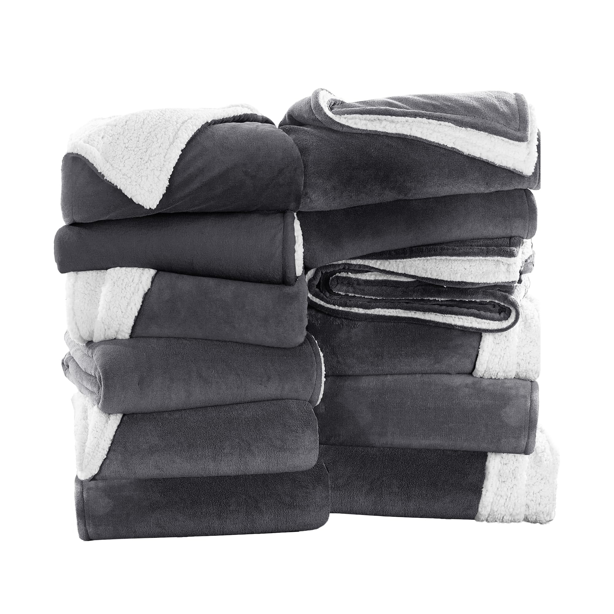 IR Imperial Rooms Grey Sherpa Fleece Throw Blanket Twin Size for Bed - Wholesale Bulk Pack of 12 Sherpa Blankets - Soft Fluffy Throw Blankets for Hotels, Guest Bedroom, 60x80 Inches