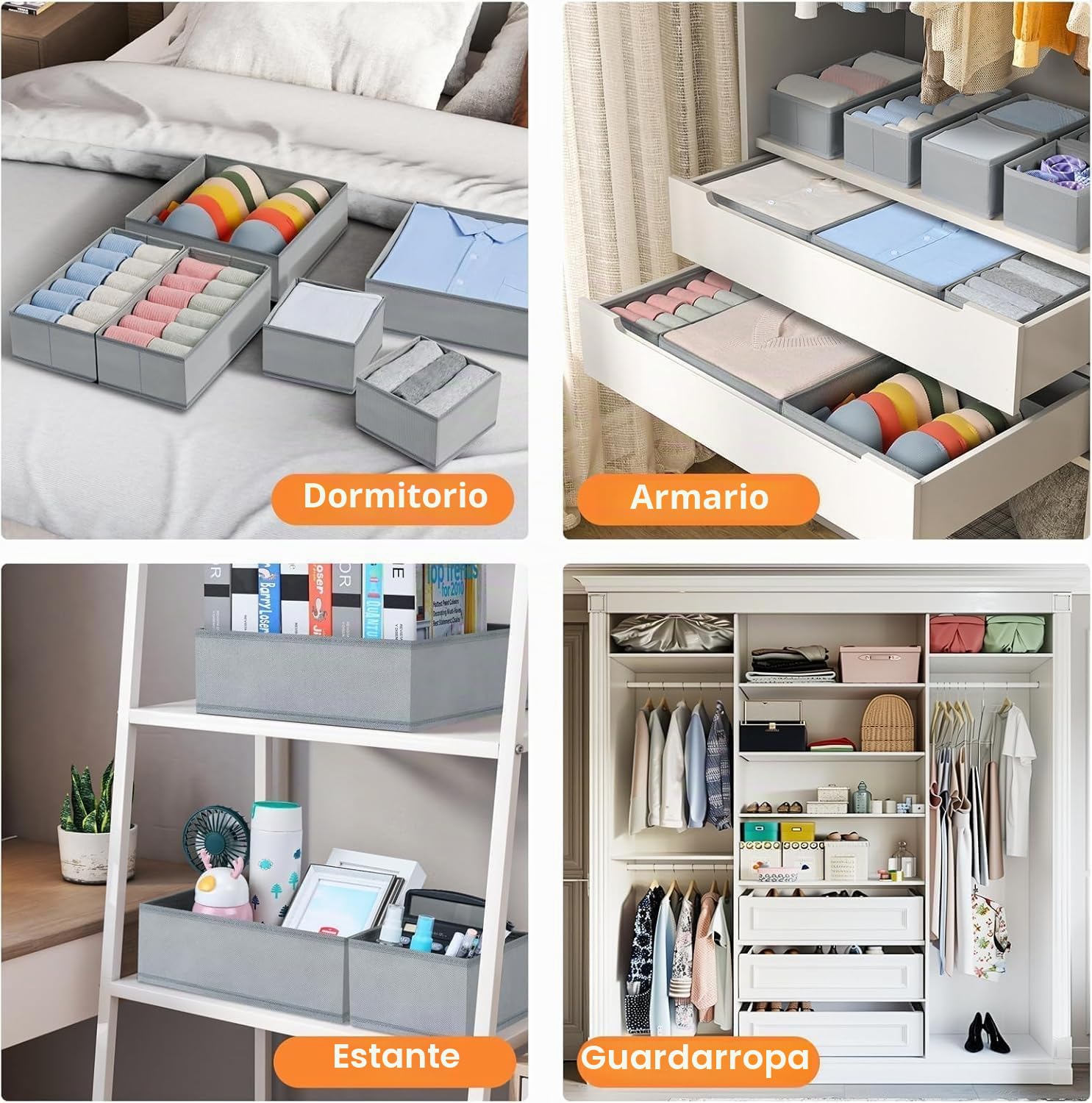 DIMJ Organizador Cajones Ropa Interior - Divisores de Cajones Juego de 15 Cajas Almacenaje Plegables de Tela Para Guardar Ropa, para Sujetadores, Calcetines, Cajas, Armario, Gris