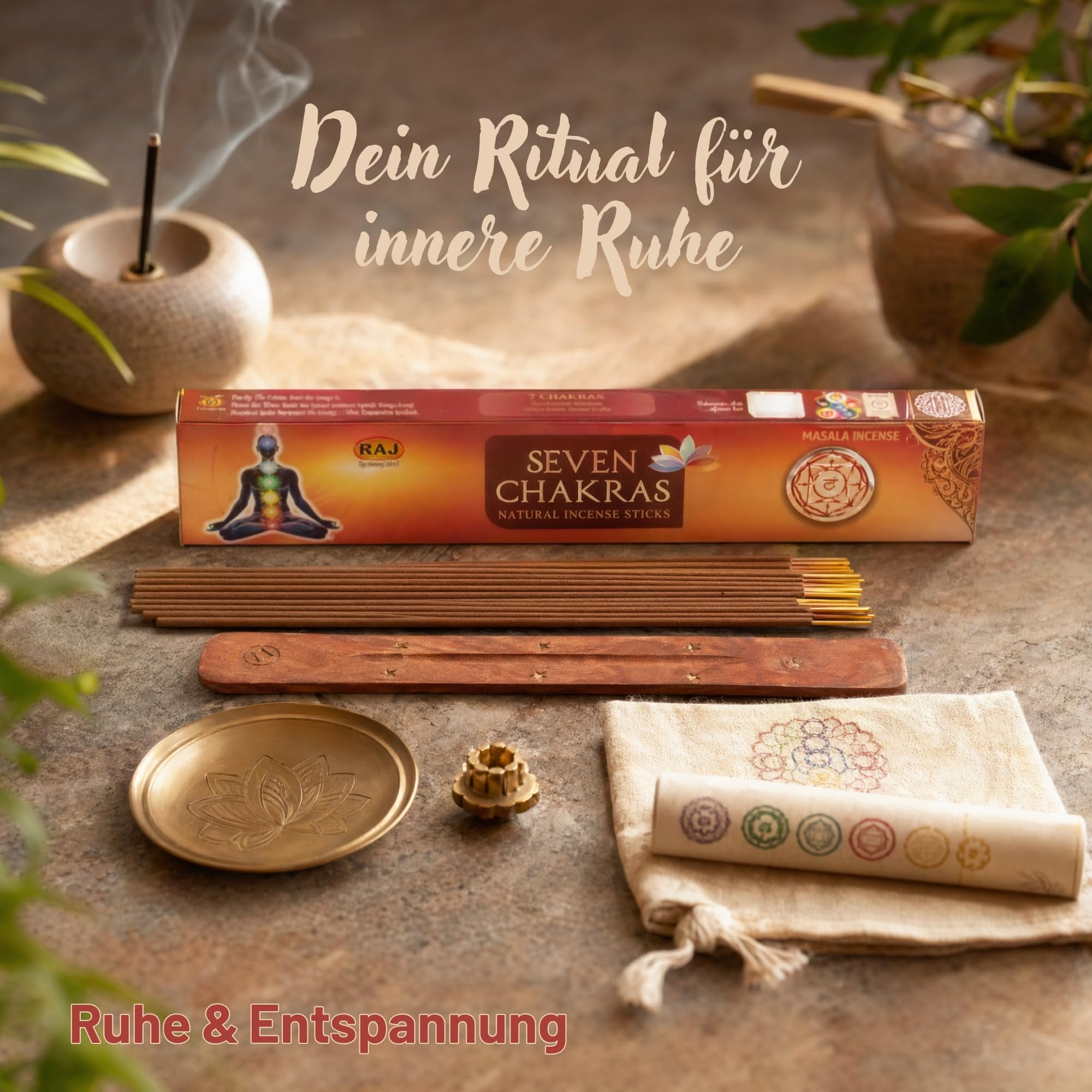 Kadzidełka zestaw 7 czakr, indyjskie pałeczki masala premium, 7 odmian Muladhara, Swadhisthana, Manipura, Anahata, Vishudha, Ajna i Sahasra, do medytacji/jogi, szlachetny zestaw upominkowy
