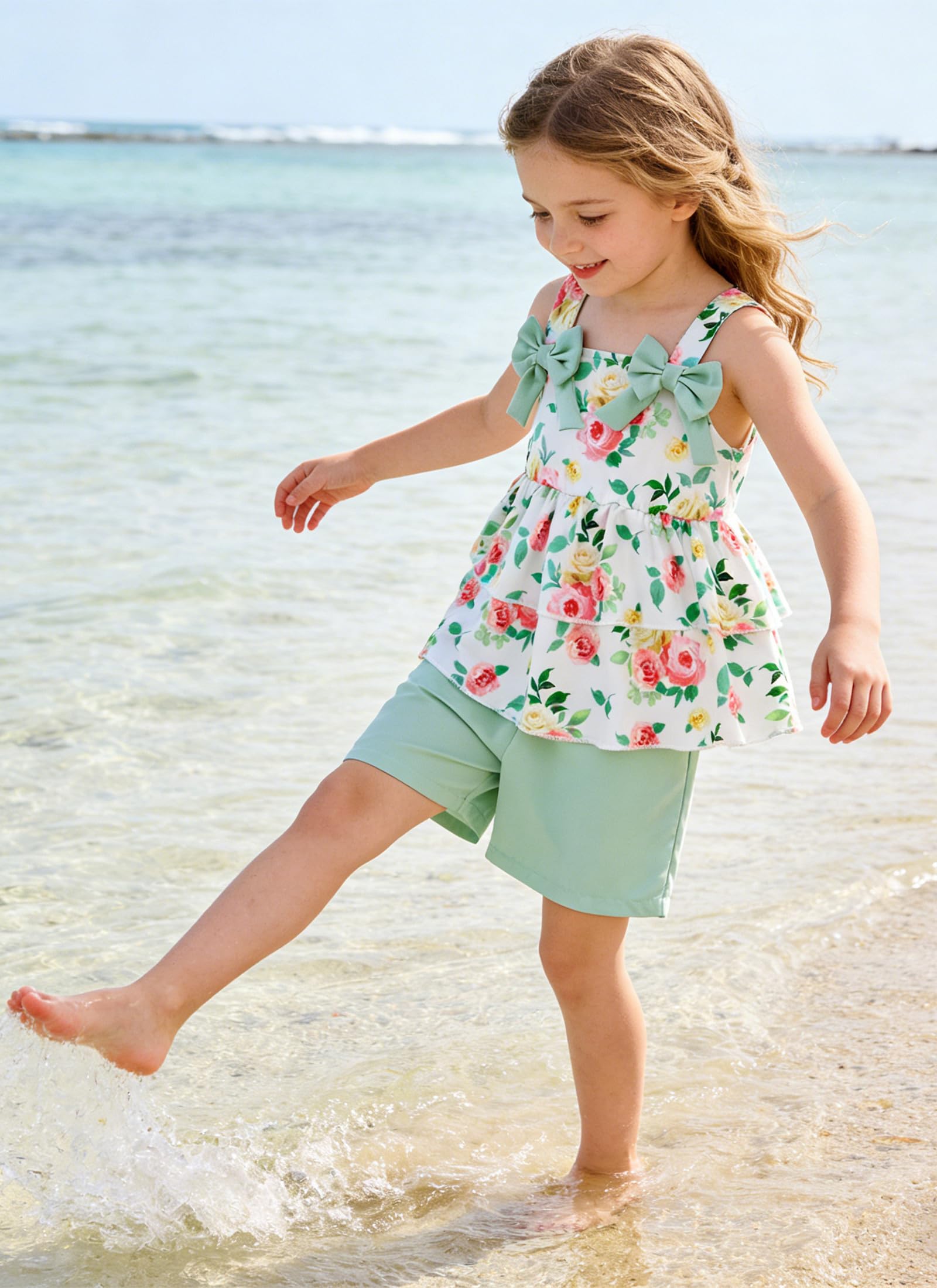 Fanient Completi per Bambine,Set di Abbigliamento Estivo,Top Senza Maniche con Volant,Pantaloncini con Tasche,Grazioso Completo Casual 2-6 Anni