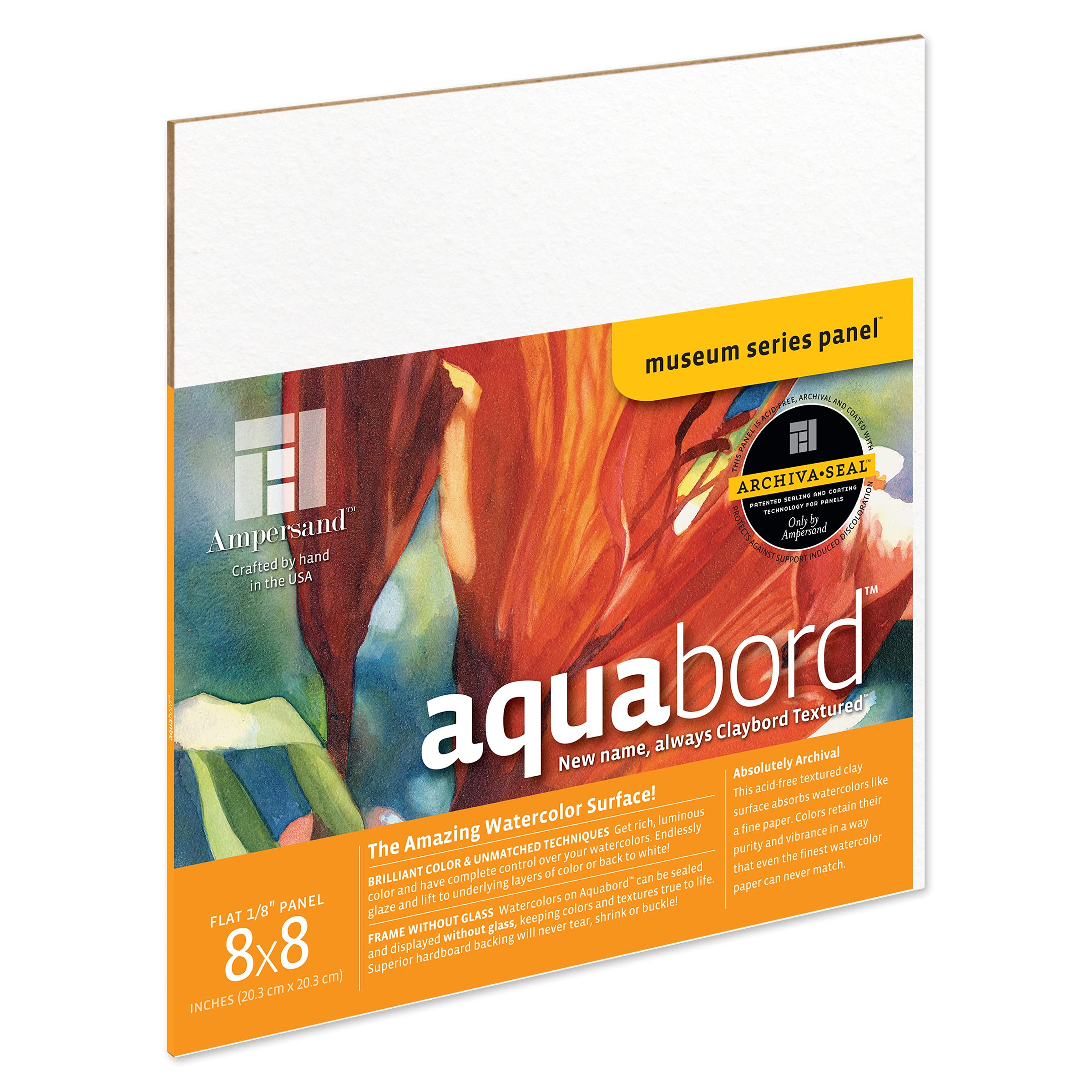 Ampersand Art Supply Watercolor Painting Panel: Museum Series Aquabord, 1/8 Inch Flat Profile, 8" x 8"