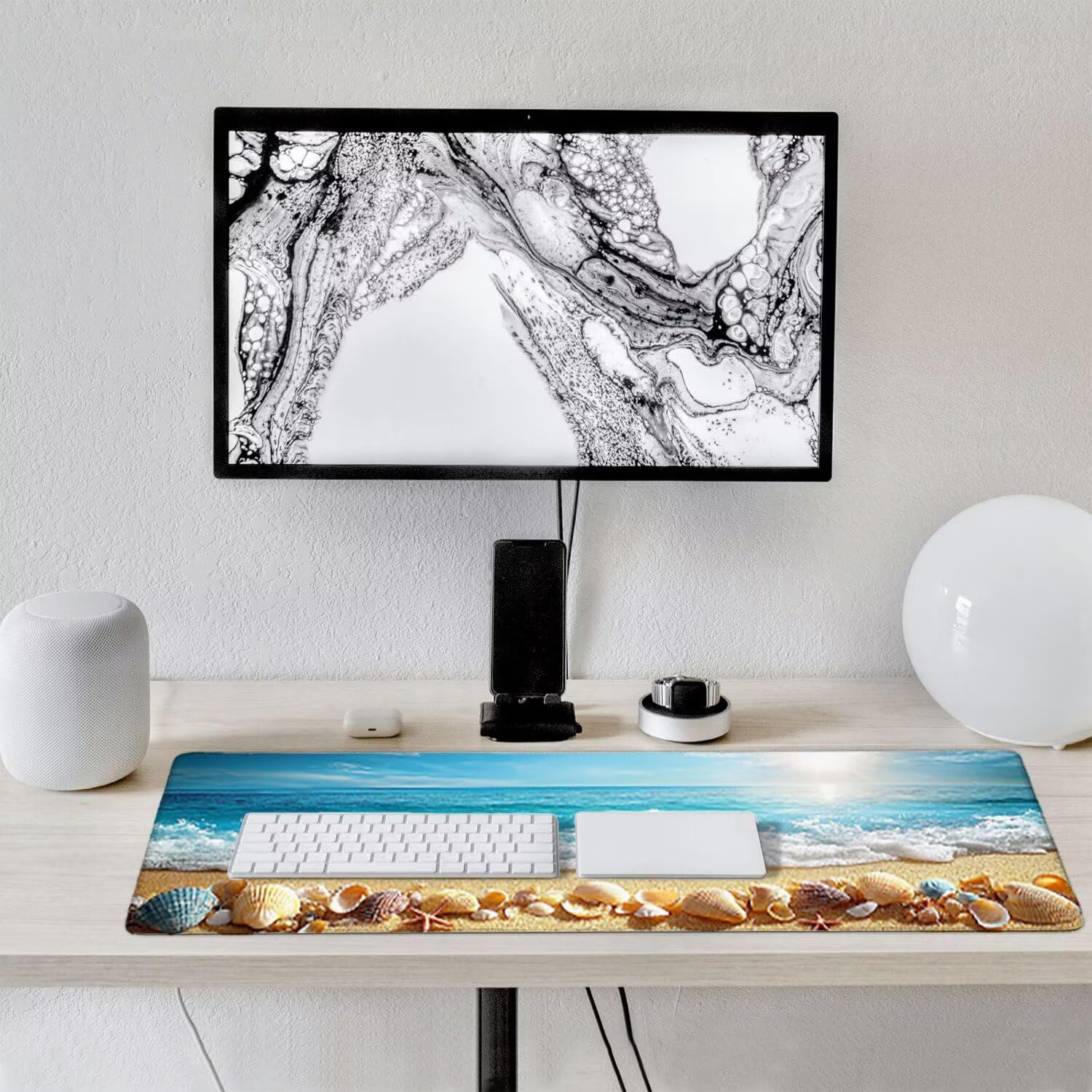 Podkładka pod mysz do gier XXL duża mysz 1600 x 800 mm, duża podkładka pod biurko z antypoślizgową gumową podstawą dla graczy, poprawia precyzję i szybkość (muszle plażowe) o-275