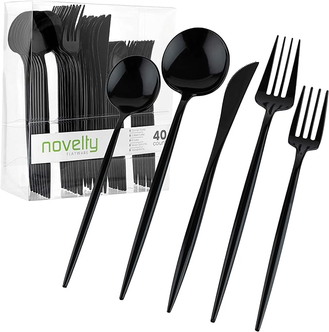 Novelty Modern Flatware Cutlery Combo Set (Black, 40