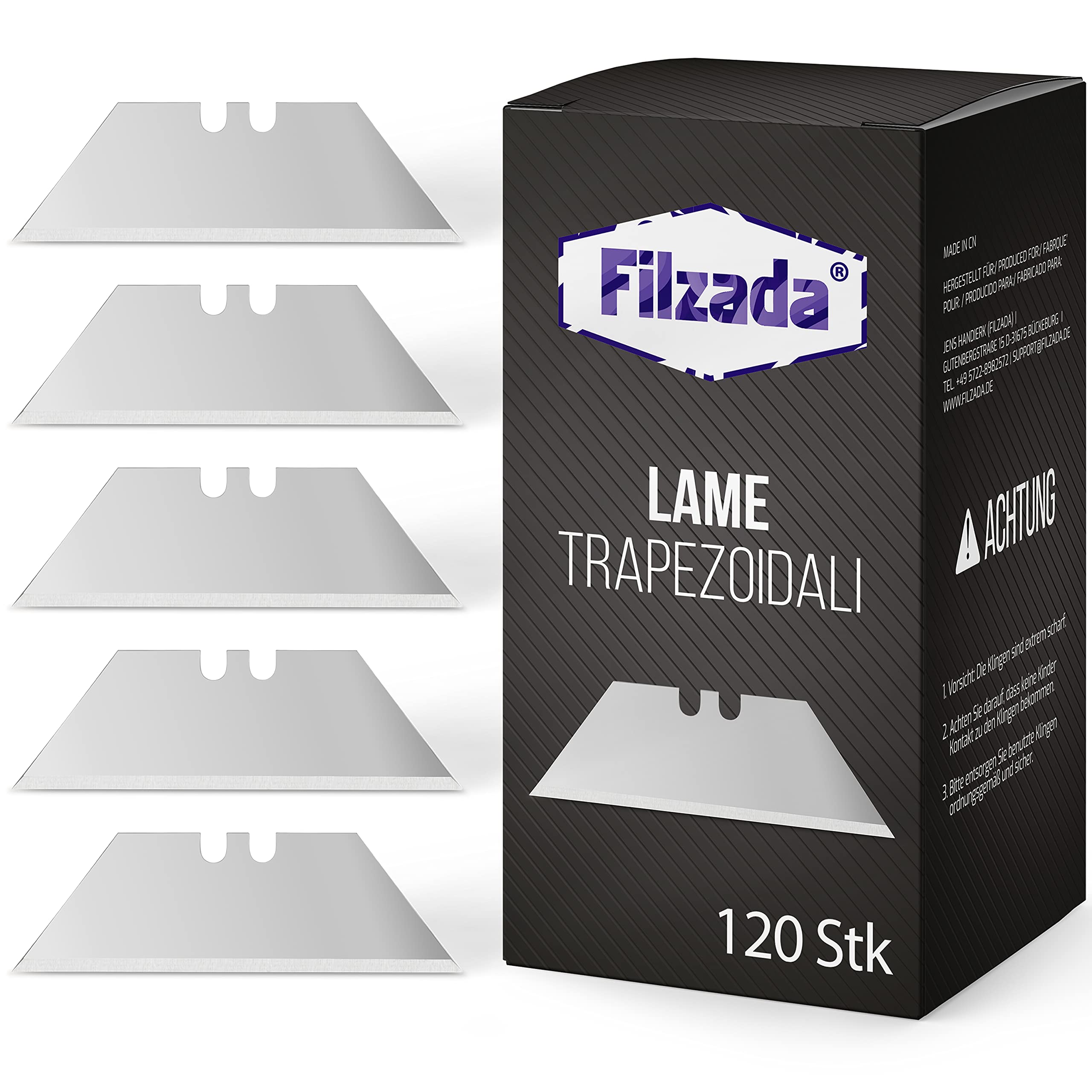 Filzada® 120x PROFI Lame trapezoidali per coltelli per tappeti - 0,5 x 0,5 mm - Lame di ricambio ultra affilate anche per coltelli da taglio