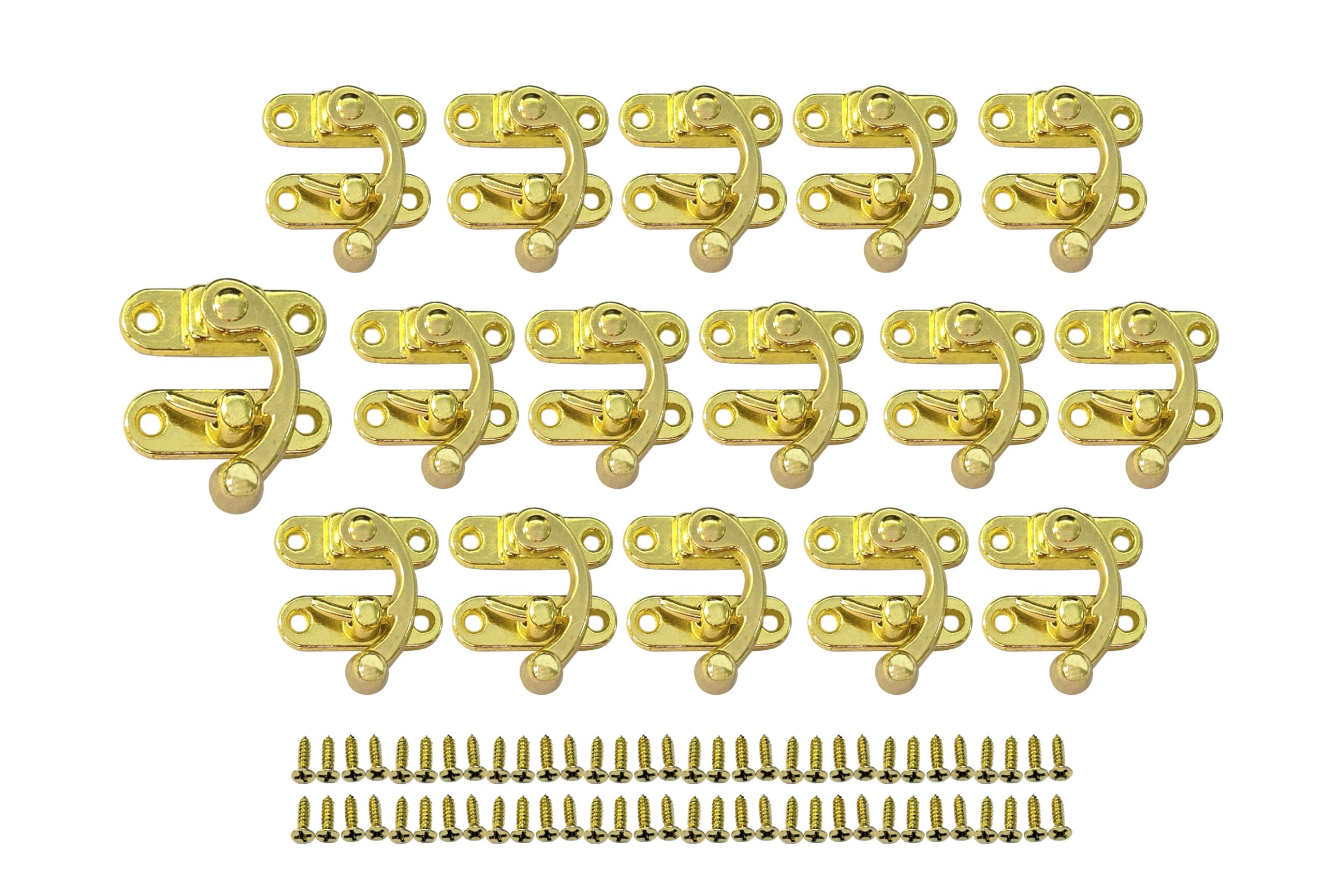 QCAA Zinc Die Cast Hook HASP Latch, Vintage Style, Right Latch Lock, 30mm x 34mm (1.18" x 1.34"), Brass Plated, Made in Taiwan, 16 Pack