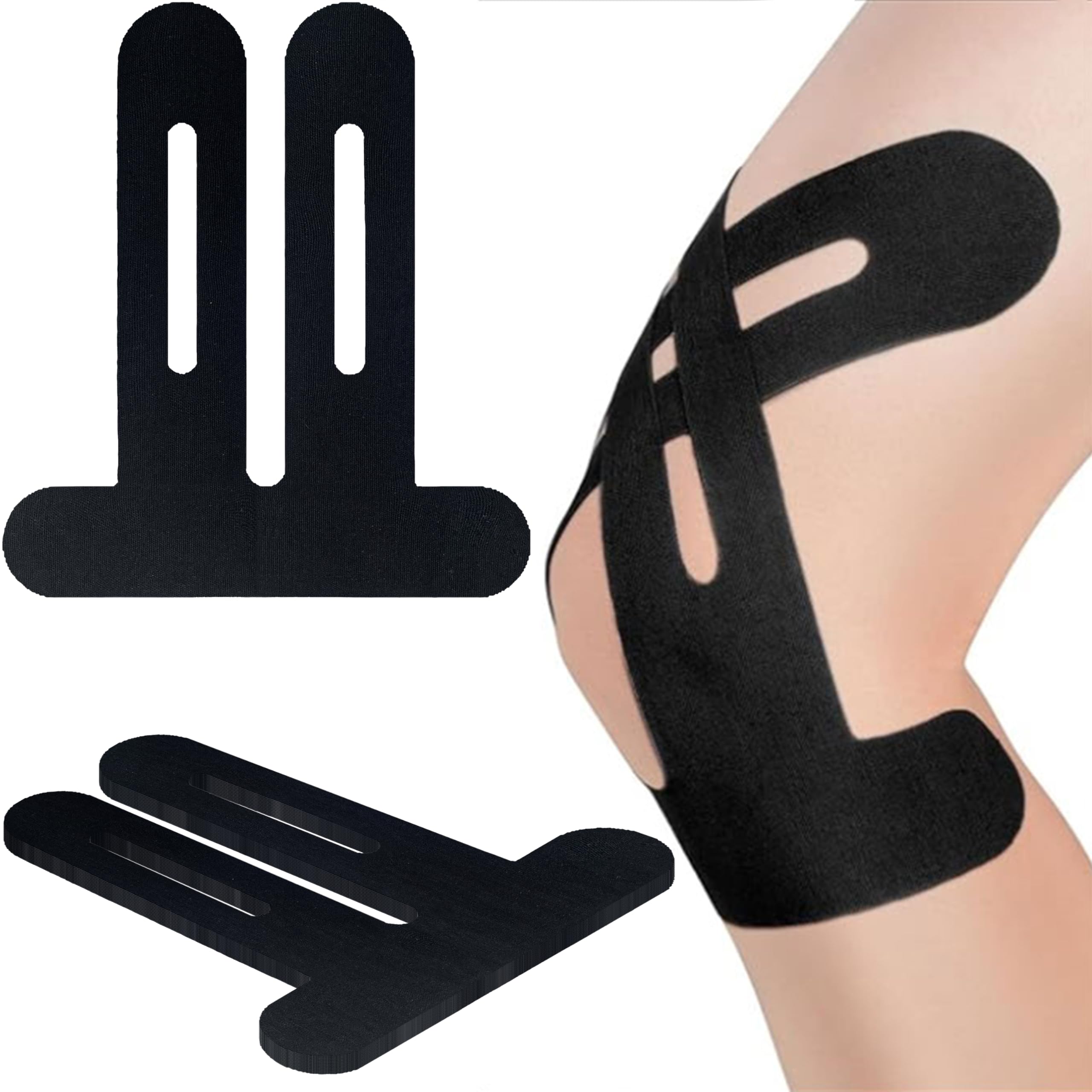 Vatonezich Precut Kinesiology Tape for Knees,12 Pcs – Elastic Knee Support & Stability, Pain Relief – Waterproof, Breathable, Hypoallergenic Athletic Tape (Black)