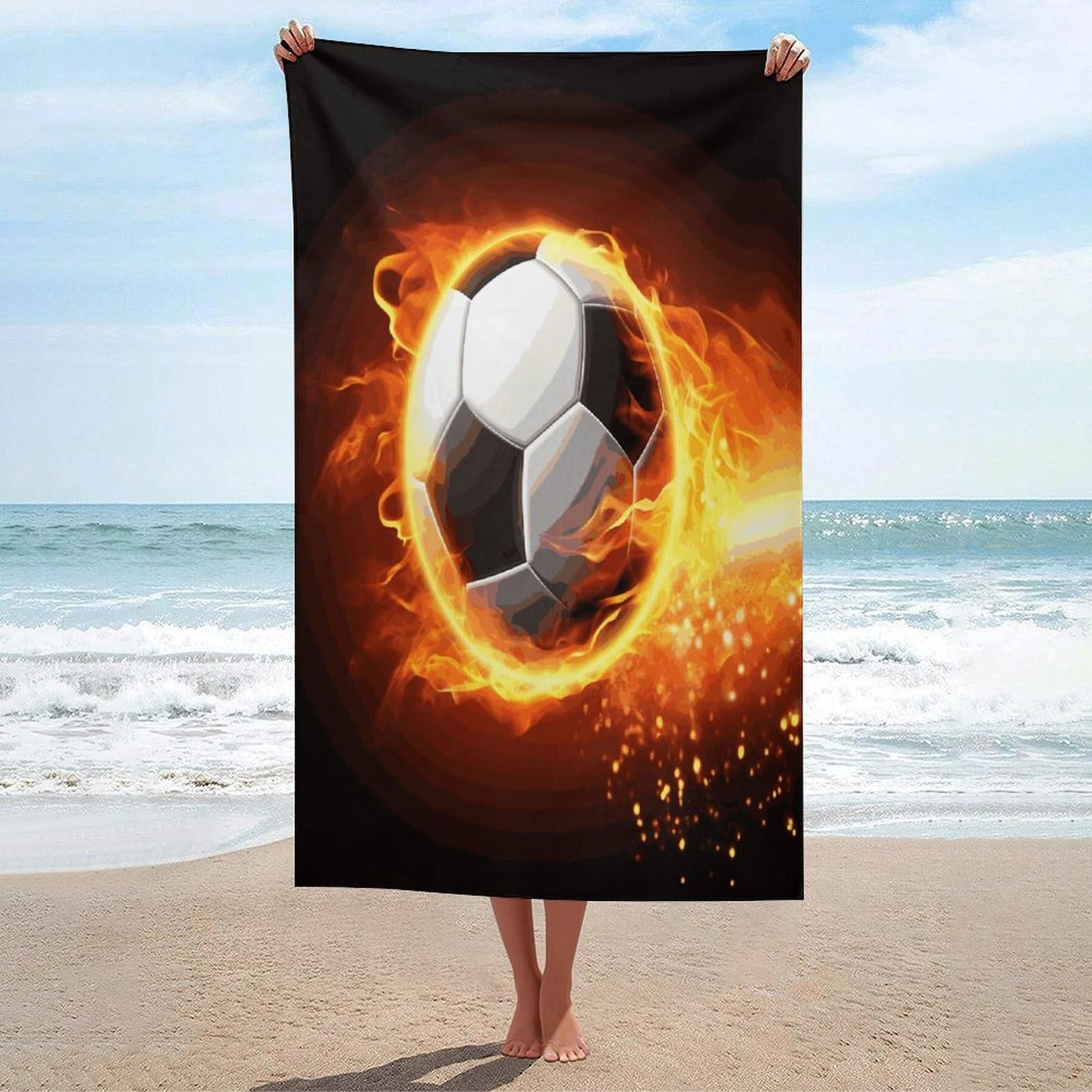 Adfgyerh Unisex Style Soccer Flame(1) Bath Towels Beach Towel Lightweight Quick Dry, Bath Towel For Travel Sports Pool Swimming Bath Camping Yoga Adults130x80cm