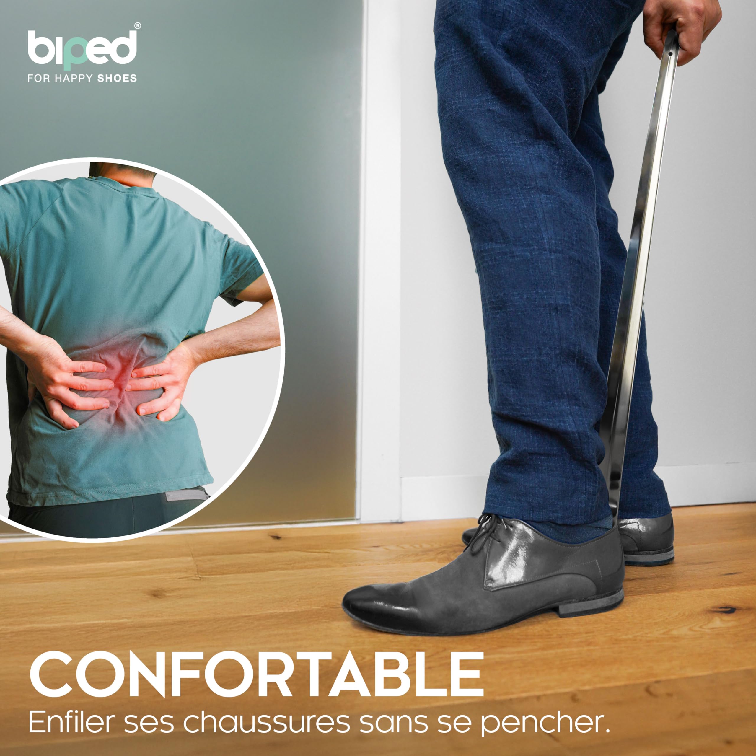 biped chausse-pied en métal long 70 cm – cuillère à chaussure en acier inoxydable avec crochet de suspension – chausse-pied robuste et élégant en métal de qualité supérieure z2792(2 unité)