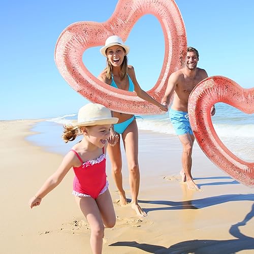 Miniatura 6 de Paquete de 8 anillos inflables de natación con forma de corazón flotadores para mujeres y niñas, suministros de fiesta en la playa