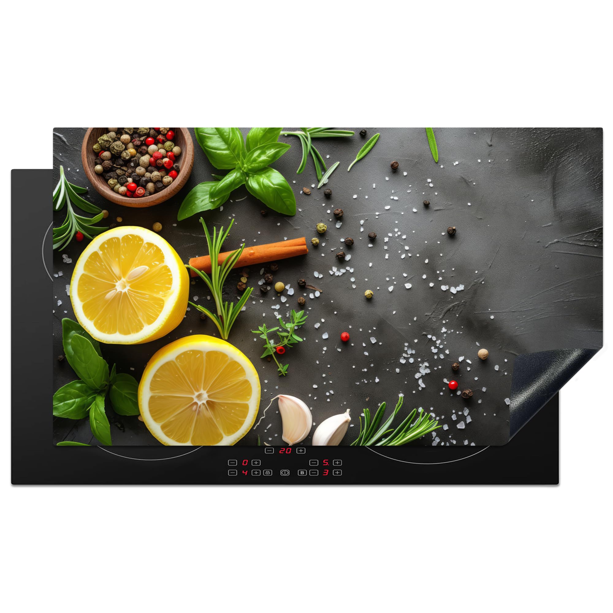 KitchenYeah© Induction Hob Cover Protector Mat 20.8"x36" / 91.6x52.7 cm Kitchen Universal Ceramic Covers for Electric Cookers Vinyl Lemon - Concrete - Pepper - Spices - Fruit