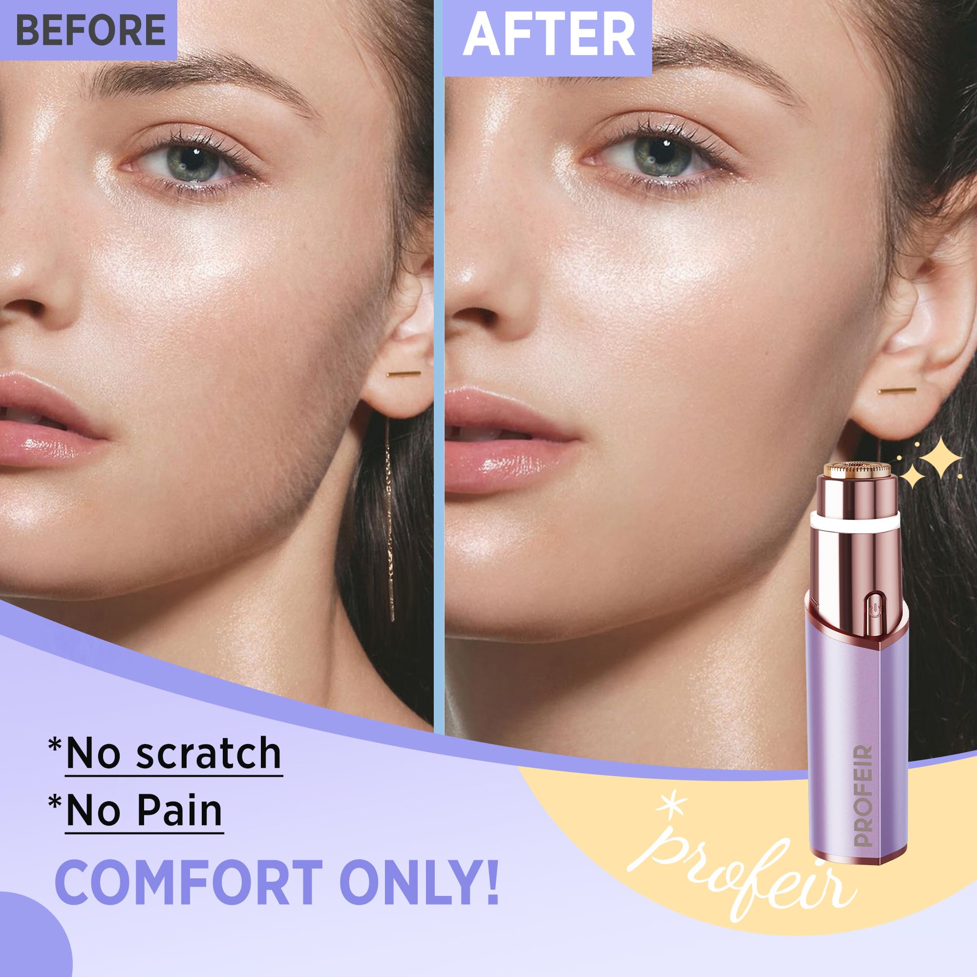 Depilación facial para mujeres: maquinilla de afeitar eléctrica para piel suave sin dolor, afeitadora recargable para labio superior, durazno, pelusas de barbilla, pelo en casa, viajes con 2 2