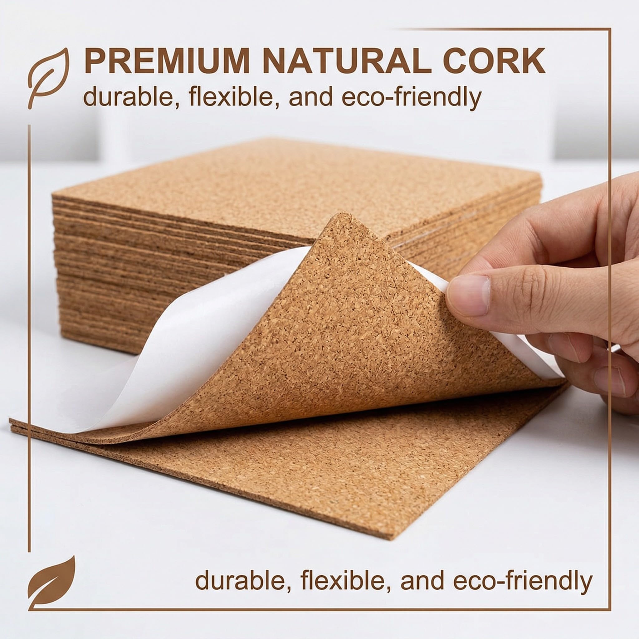 Láminas Corcho Autoadhesivo 100x100x2mm Pack 16 – Placas Cuadradas Corcho Natural Extra Grueso