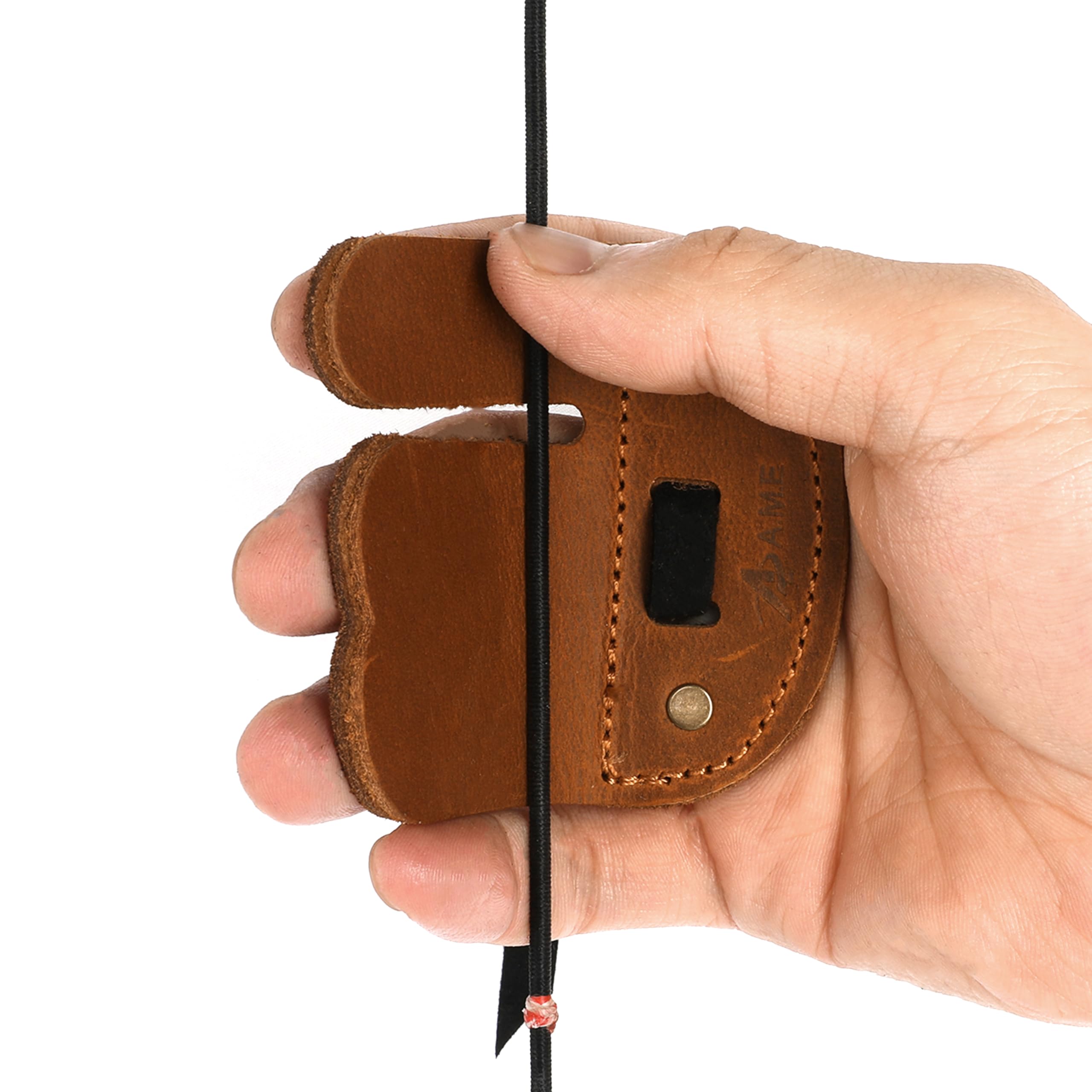 SHARROW 2pcs Archery Finger Tab Cow Leather Finger Guard Protector Shooting Glove Hand Protector Protective Gears LH/RH Available for Recurve Bow Hunting (Right-handed, L)