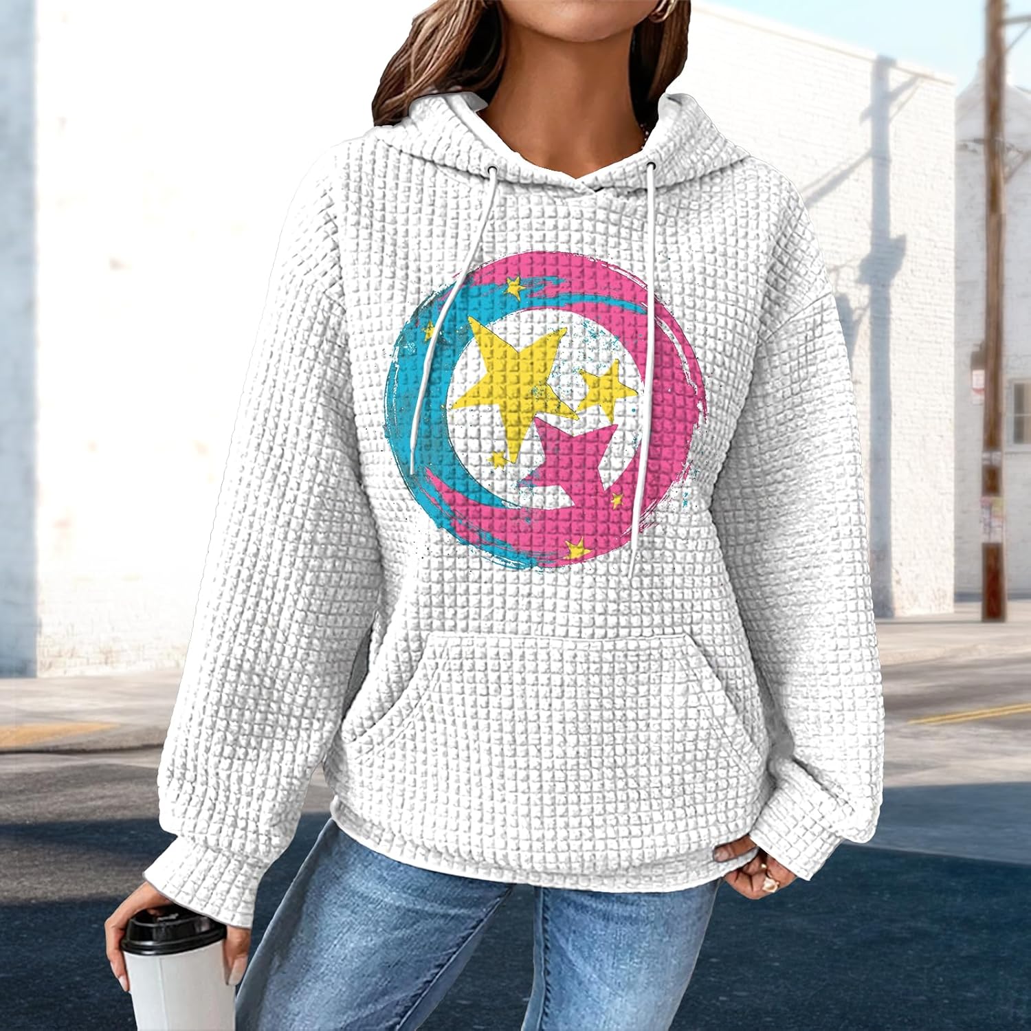 MARSVOVO Fall Winter Waffle Hoodies for Women Hooded Neck Sweatshirts Long Sleeve Tops with Pocket Warm Comfort Outfits - Image 2