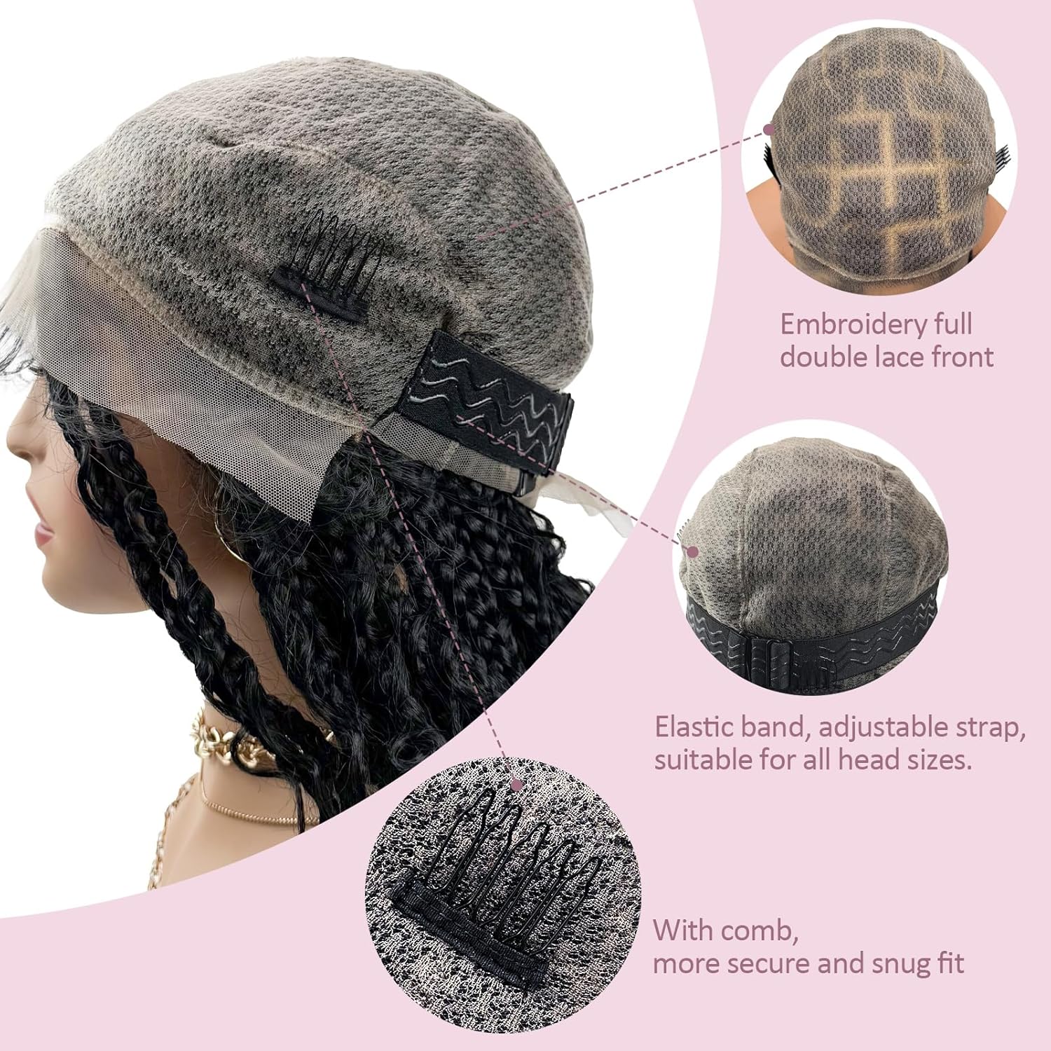 18" Boho Large Knotless Box Braided Wigs Full Double Lace Short Braid Wig for Black Women Lace Frontal Human Hair Blended Braided Wig Lace Front Braids Wigs with Baby Hair (Black)