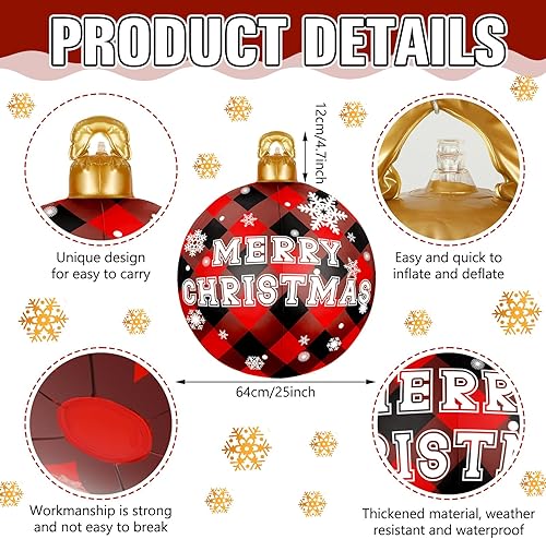 Miniatura 2 de 4 bolas inflables gigantes de Navidad de 25 pulgadas, bolas inflables de búfalo rojo y negro, adornos inflables gigantes para Navidad al aire libre,