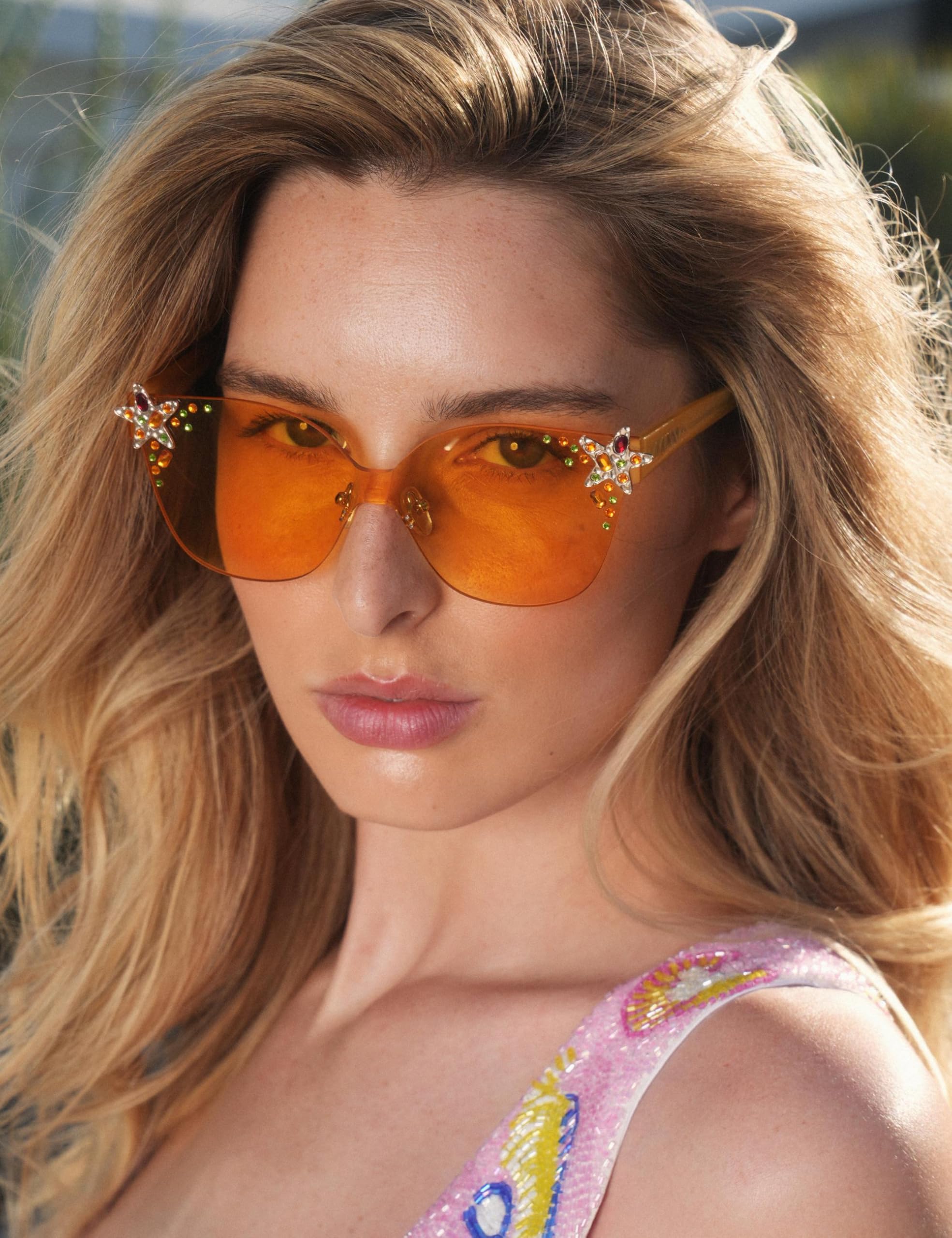 SOJOS Occhiali da sole quadrati oversize donna acetato con accenti stellati protezione UV400, Glowheart