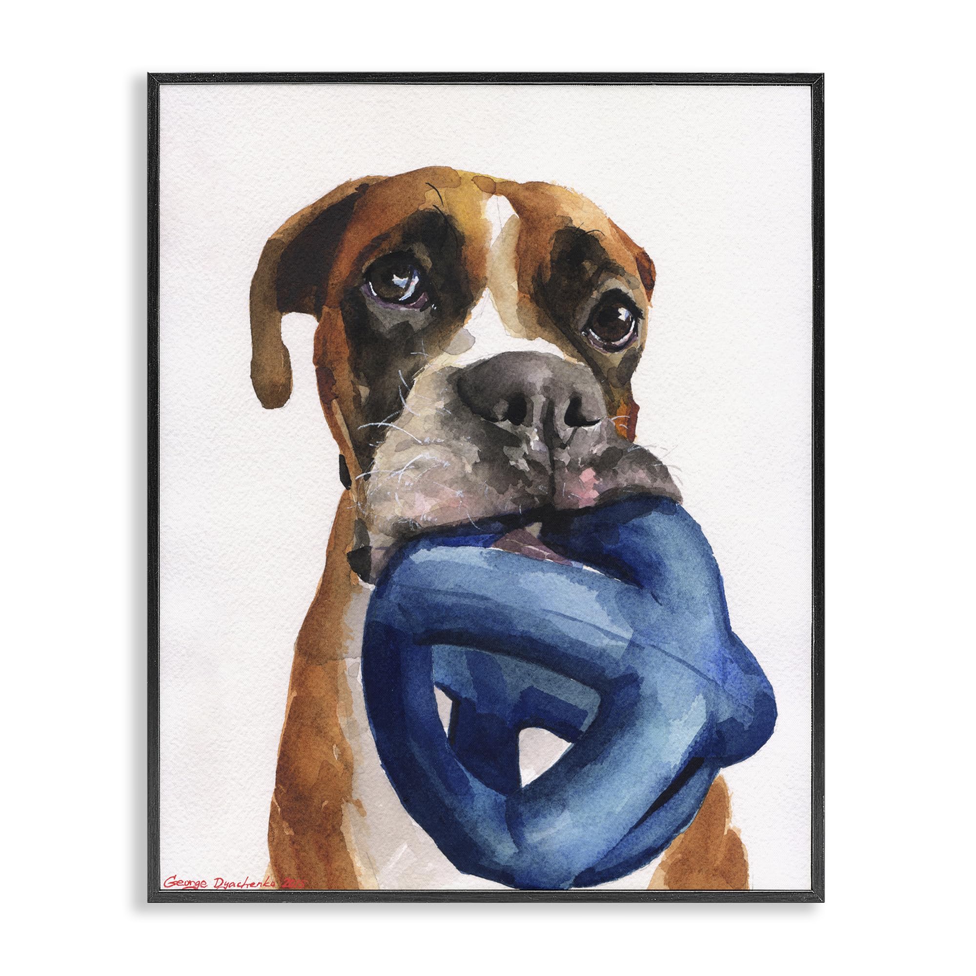 Stupell Industries Boxer and His Toy White Gray Framed Giclee Art, design by George Dyachenko, 20 x 16