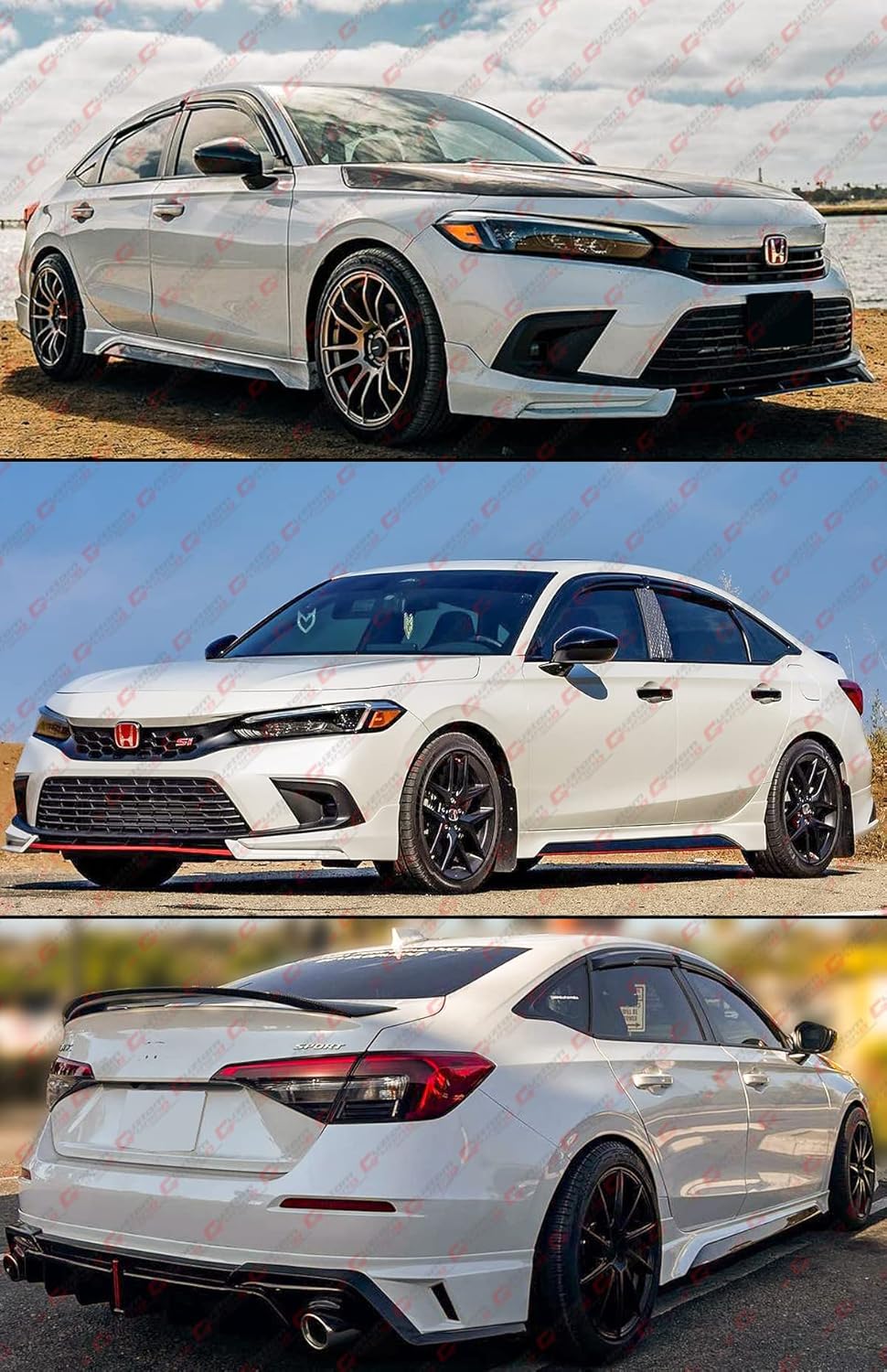 JDM 3D Wavy Smoke Tinted Window Visor Rain Guard Deflector Compatible with 2022 2023 2024 Honda Civic 4 Door Sedan