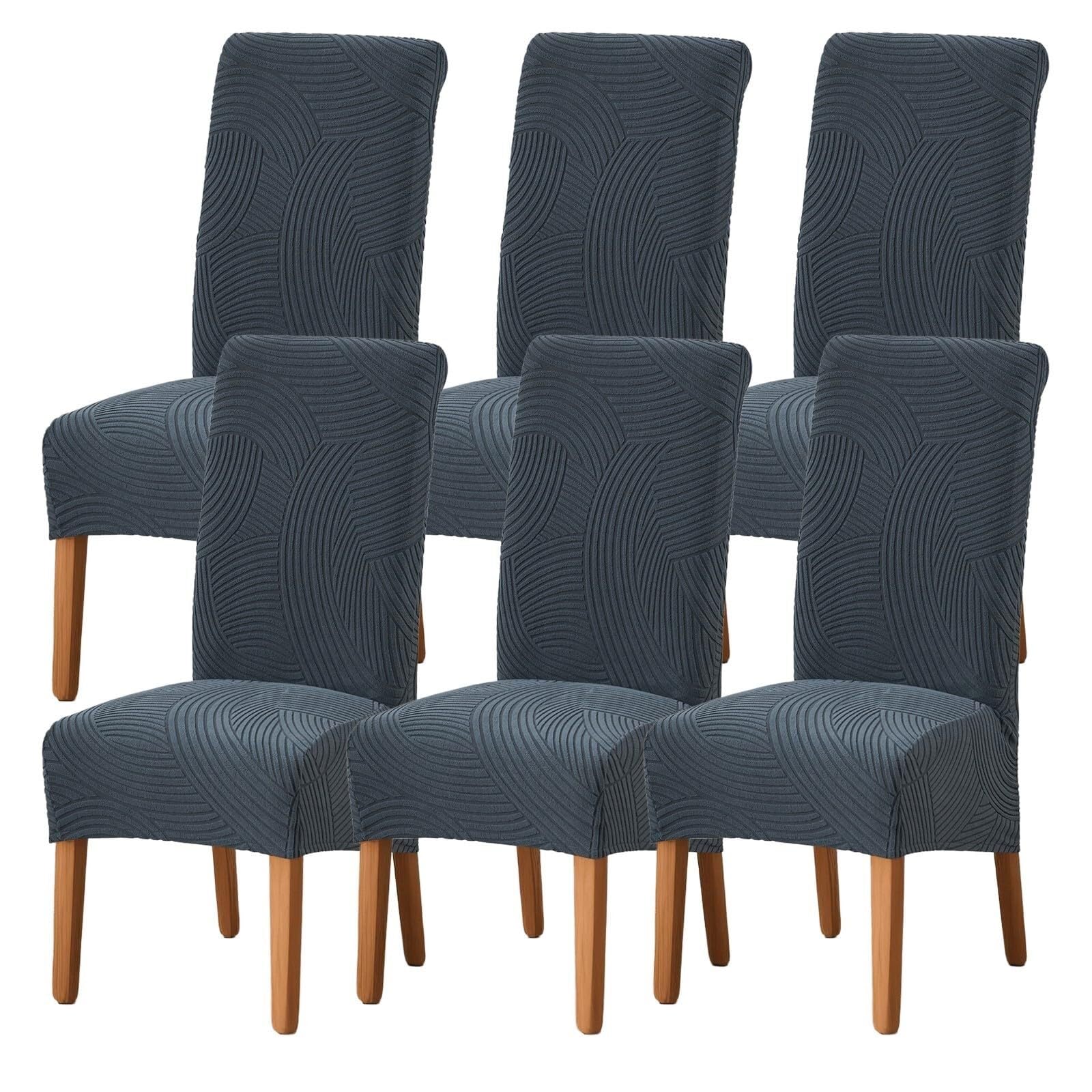 NMVAWIPT High Back Stretch Jacquard Dining Chair Covers, Removable Washable Protectors For Home Restaurant Kitchen Party Hotel(#4,6 Set)