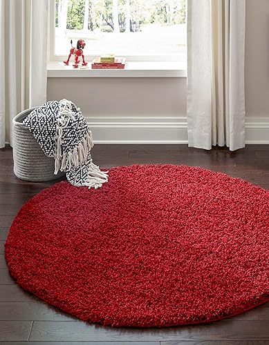 Miniatura 1 de Rugs.com - Alfombra de la colección Über Cozy Solid Shag  Alfombra redonda de pelo largo rojo cereza de 6 pies perfecta para cocinas y comedores
