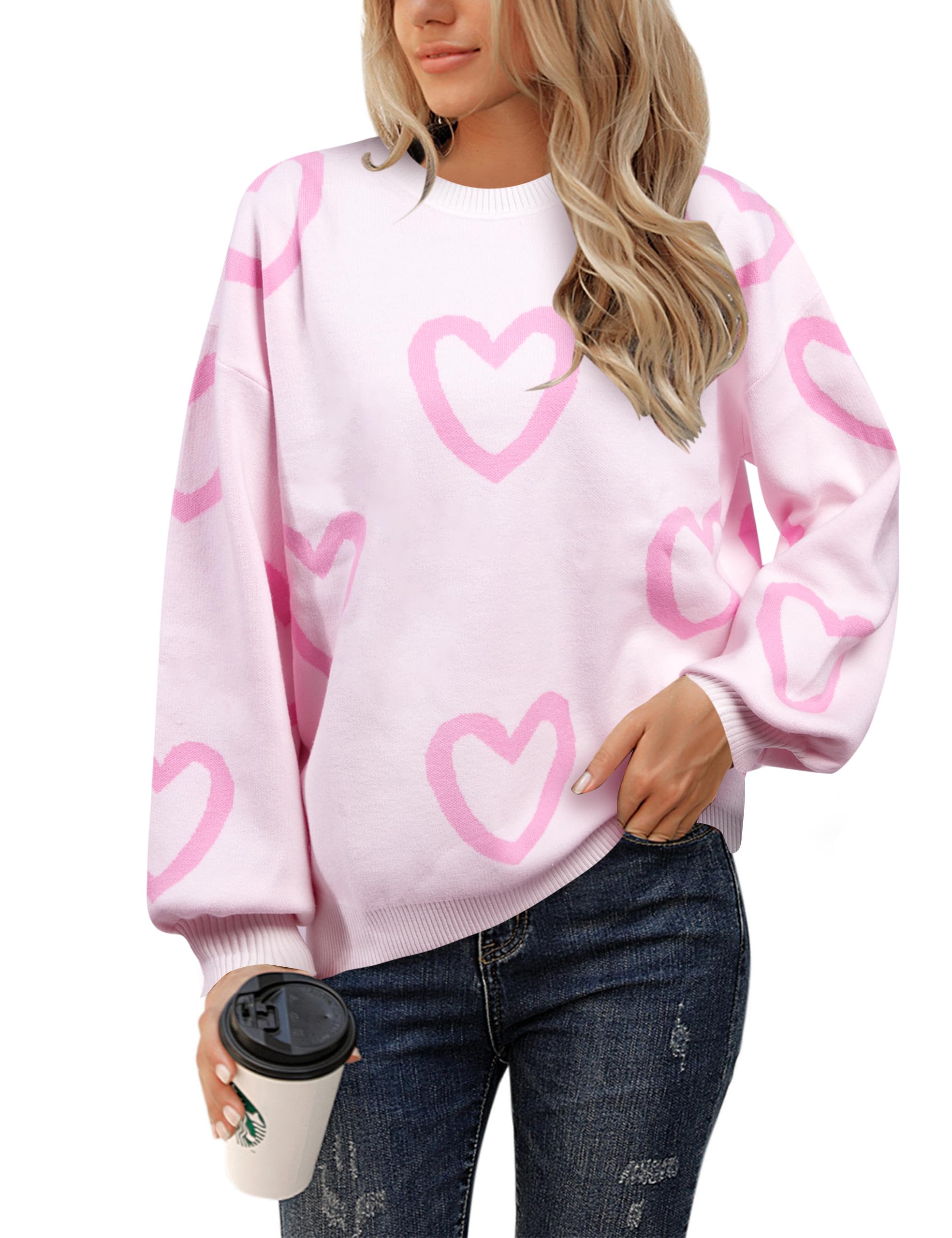 uniqueone Valentines Sweater Women Love Sweatshirt Heart Graphic Knit Sweaters Valentine Day Oversized Crewneck Tops-picture-14