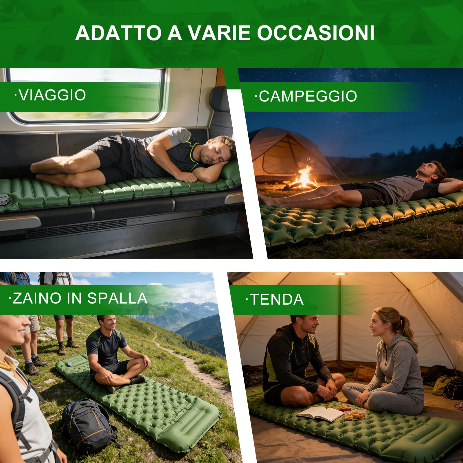 Materassino Gonfiabile da Campeggio con Pompa a Pedale e Cuscino Integrati – 8 cm, 800 g, Ultraleggero per un Comfort Superiore, Isolante e Impermeabile per Campeggio, Trekking ed Escursionismo
