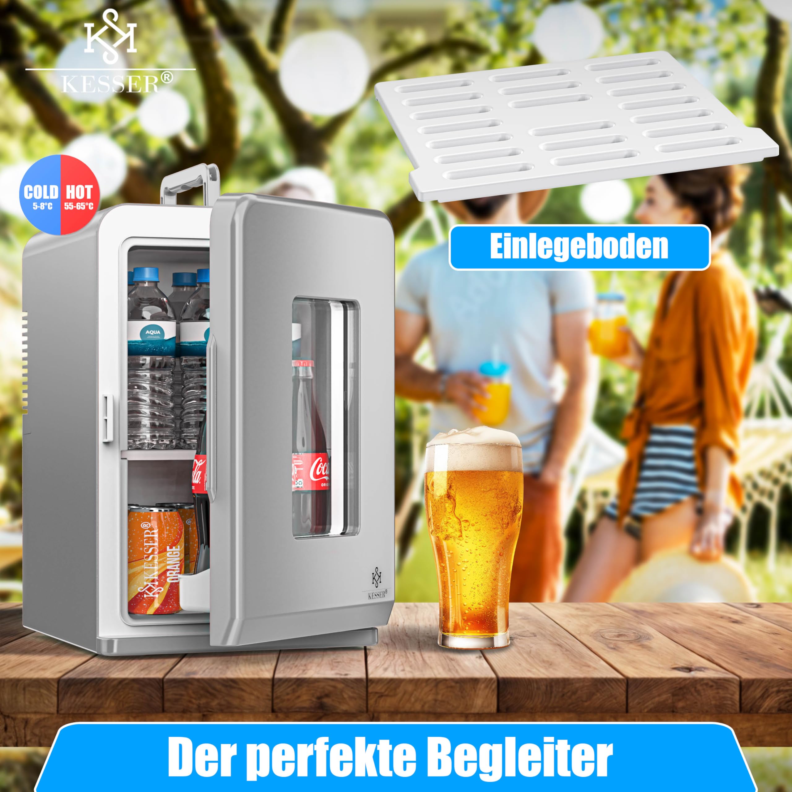 KESSER® Mini Nevera 2 en 1 de 15 l, función de refrigeración y calefacción, Toma de Corriente AC portátil de 220-240V/12V y Encendedor, Caja para Mantener la Temperatura, minicaja térmica