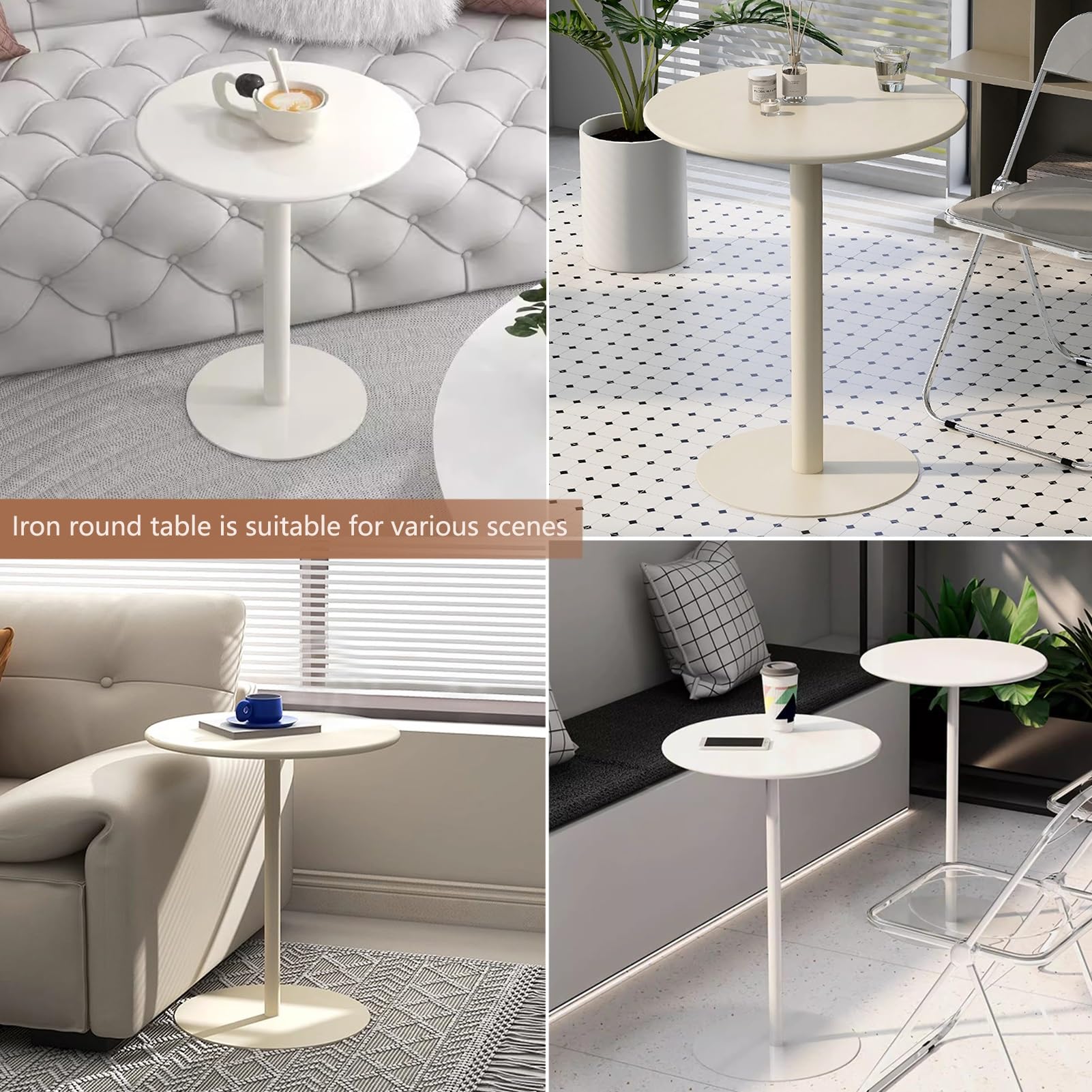 Mesa de bar redonda Mesa auxiliar beige Mesa de centro con base de metal, mesa alta de pub bistró Mesa de bar de cócteles para sala de estar, dormitorio, balcón, sofá mesa de té ( Size : 48x48x72cm )