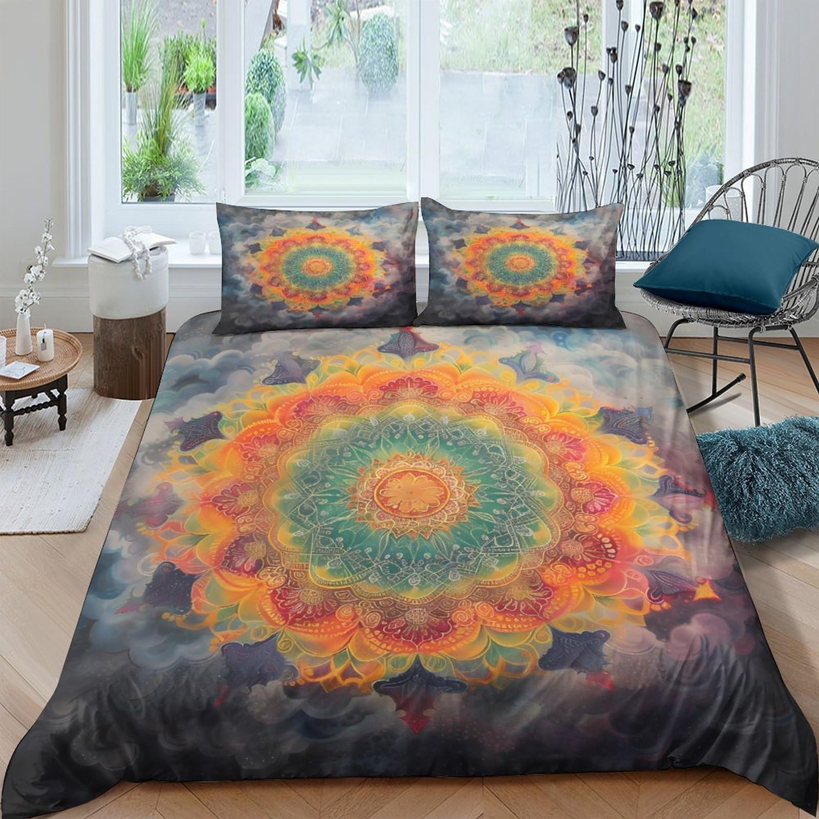 Ctjqhvkz Style-6 3D Printed Mandala Sunburst Fitted Sheet Microfiber Soft Breathable Boho Abstract Bed Cover For Bedroom Dorm Mattress Protection Decor Single（135X200cm）