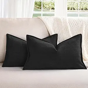 ZWJD Black12x20 Pillow Covers Set of 2 Chenille Throw Pillow Covers with Elegant Design Soft and Luxurious Decorative Throw Pillows for Couch, Bed, and Home Decor