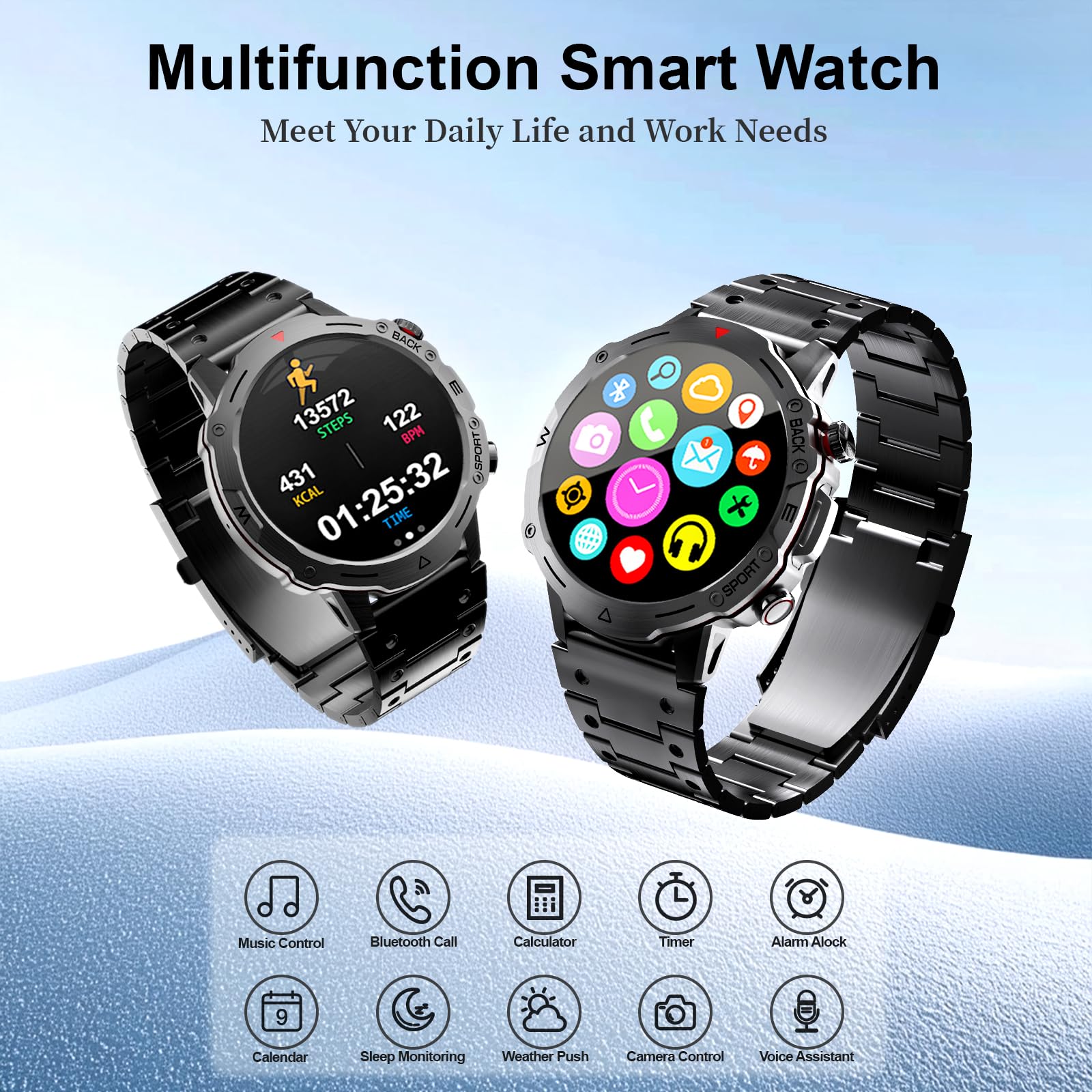 Reloj Inteligente Hombre con 2 Bands, 1.39" Fitness Watch con Llamadas y Whatsapp Notificación, 100+ Deportivos Modos IP68 Smartwatch Monitor de Ritmo Cardíaco y Sueño para iPhone Android