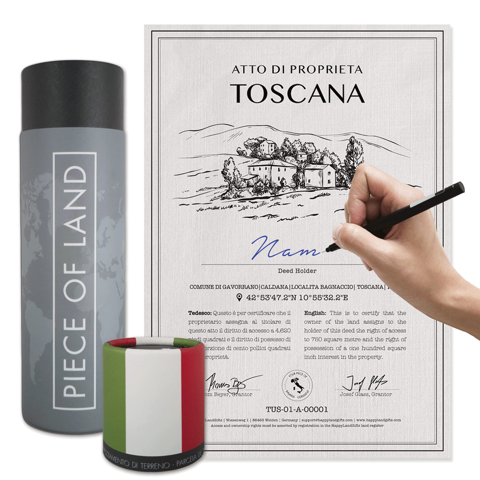 happylandgiftsReal Piece of Land - TUSCANY for Family and Friends for birthday and other occasions | Personalized Land Owner's Certificate |Tuscany Gifts |