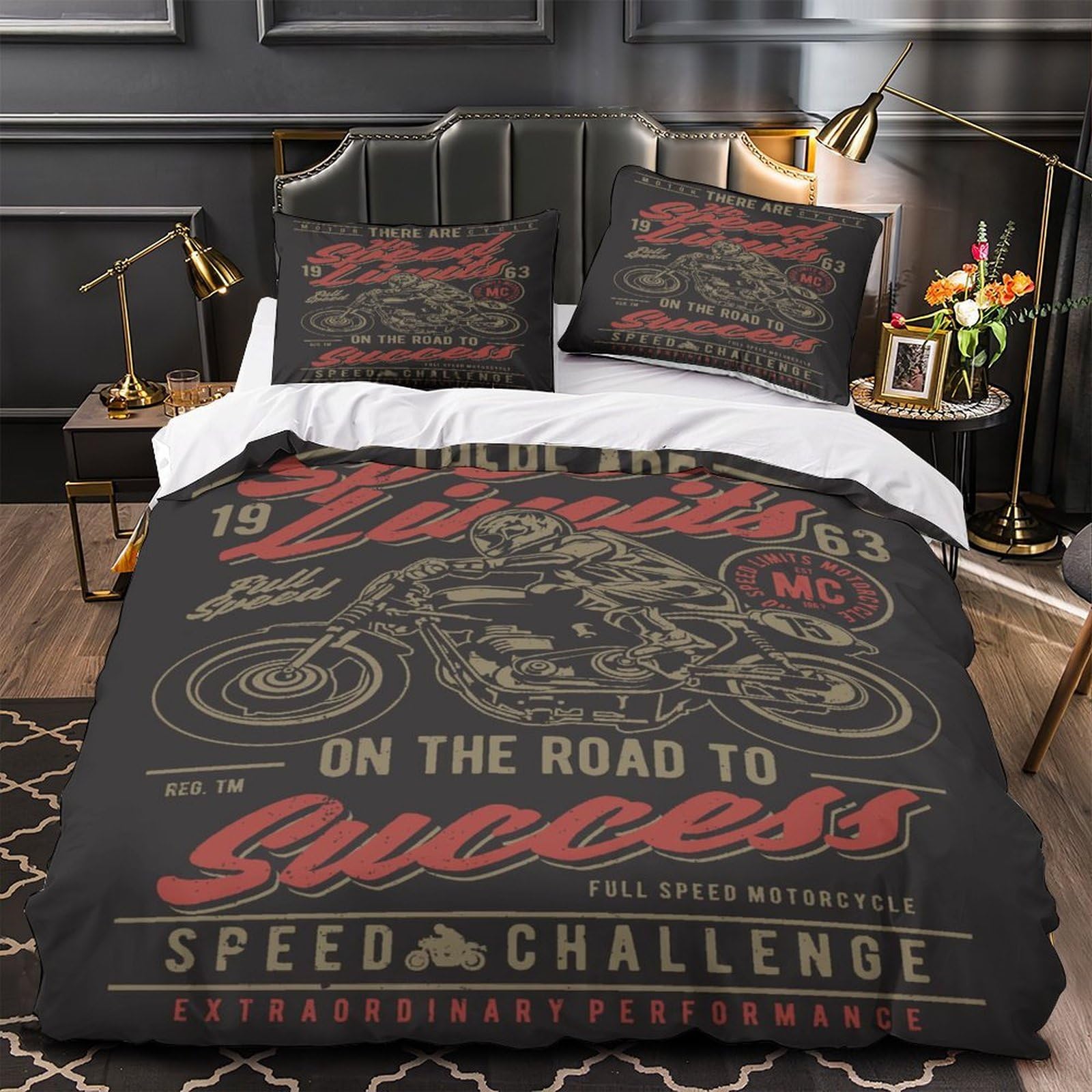 Parure de lit motocycliste 135x200 microfibre hypoallergique avec housse couette fermeture éclair