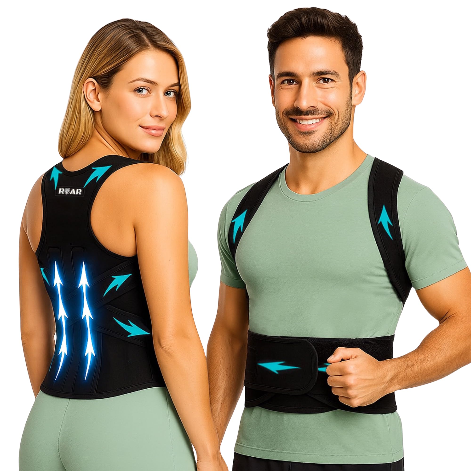 Roar® Corrector jorobado, fijador de postura, soporte de hombro para alineación, soporte de columna ajustable, entrenador de espal