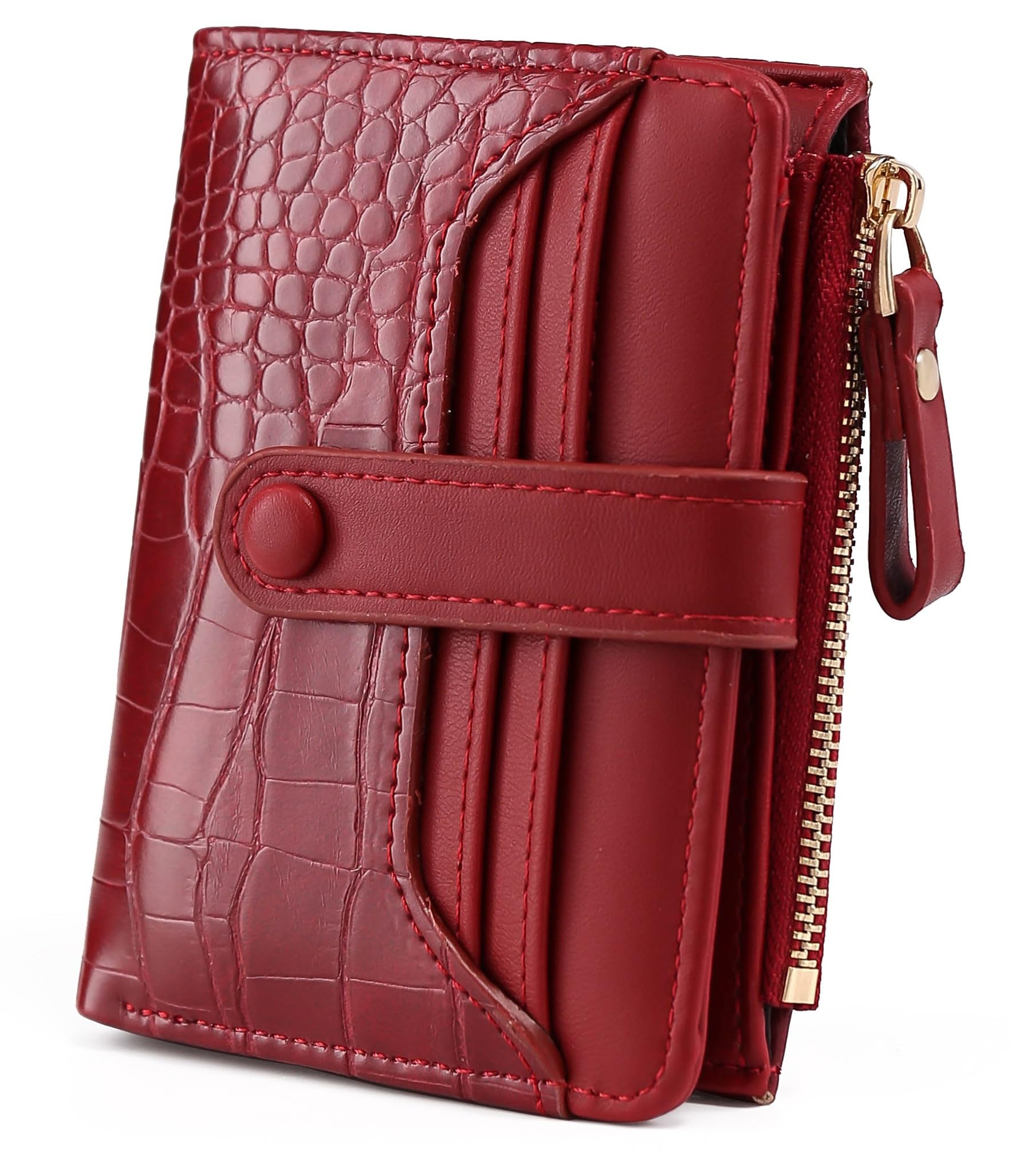 elios Women's Wallet Vegan Leather Bifold Small Card Holder Coin Holder Compact Ladies Purse with 8 Card Slots, Zipper Pocket and RFID Blocking | Snap Closure | Mini Purse for Women (Wine)-picture-27
