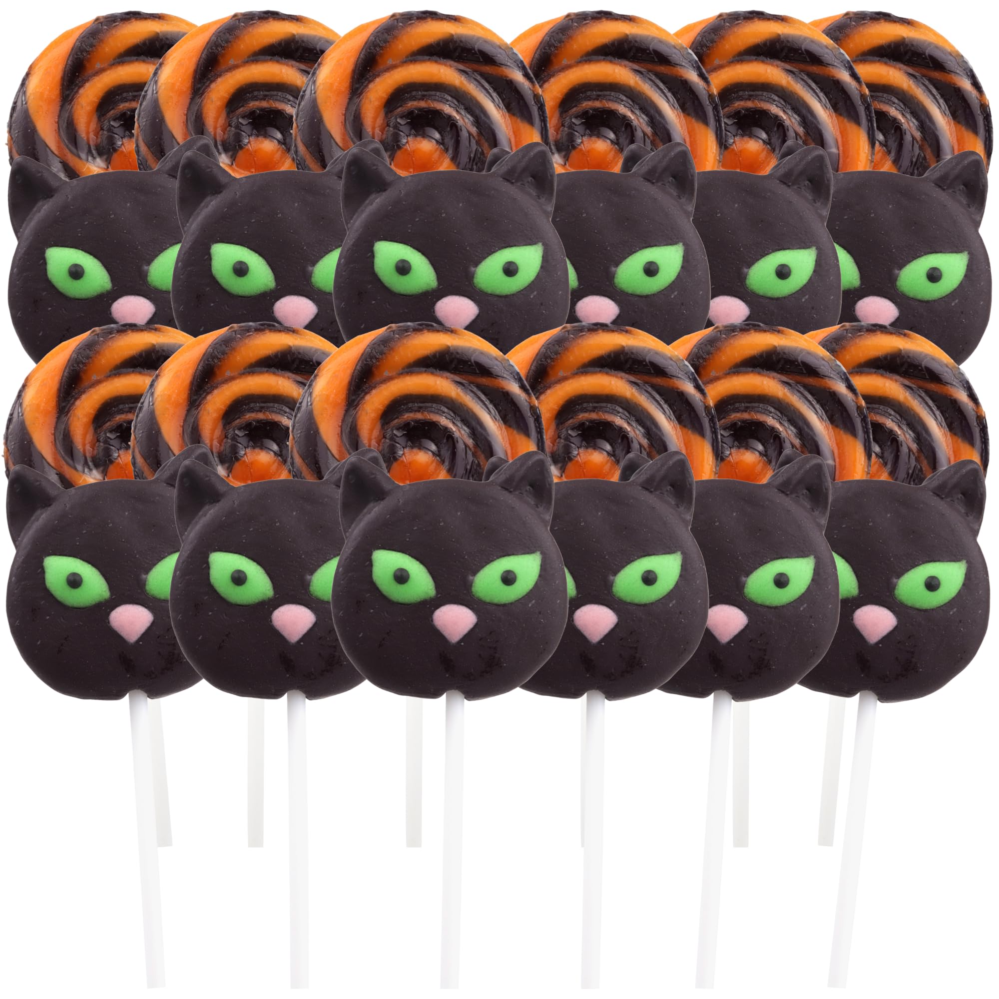 Einzeln verpackte Halloween-Lutscher, Süßigkeiten-Wirbel und Katzen-Saugnäpfe, Süßigkeiten- oder Leckerei-Bonbons, 24 Stück