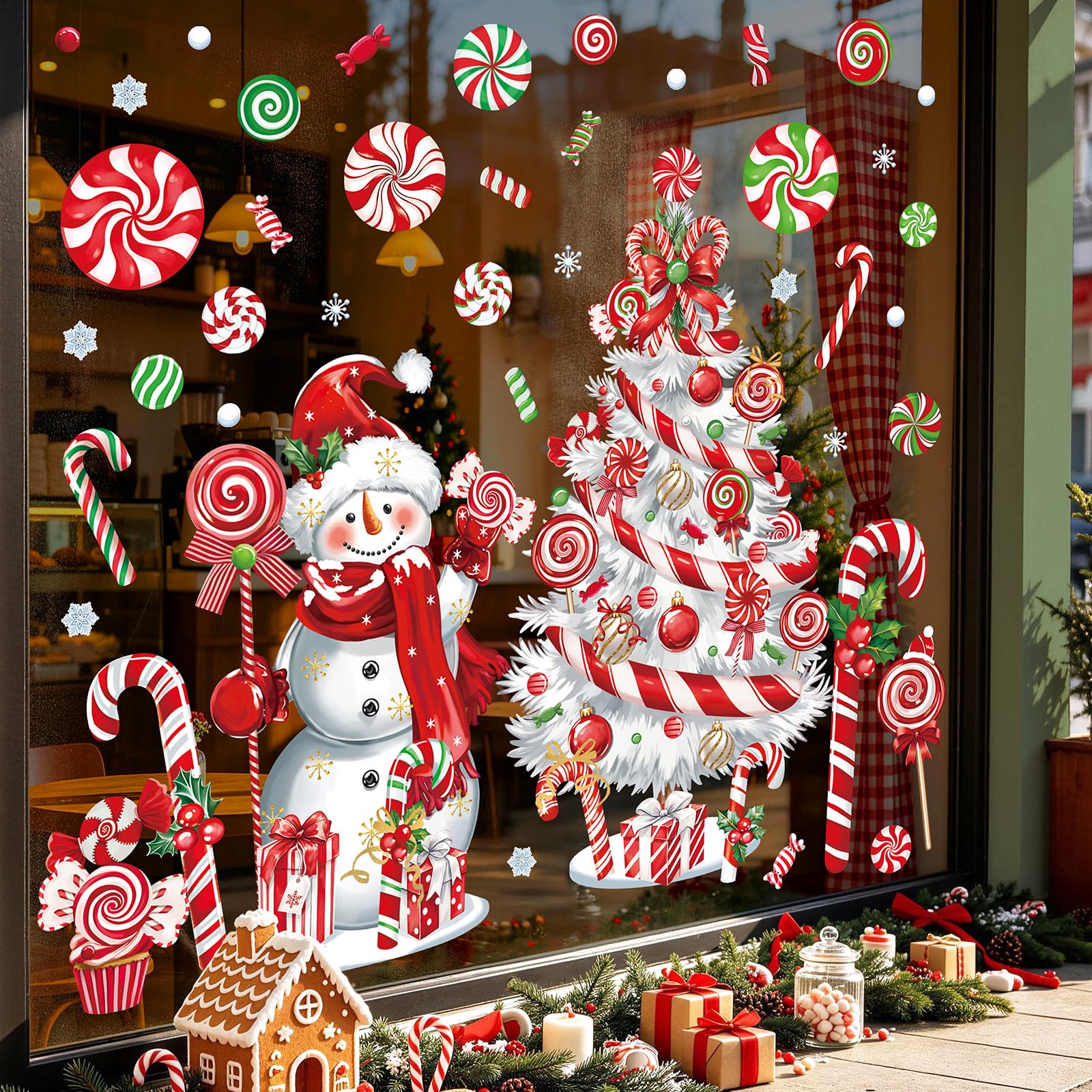 wondever Christmas Window Clings Decals Candy Snowman Tree Glass Sticker