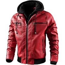 FTIMILD Mens Faux Leather Jacket Motorcycle Jacket with Removable Hood